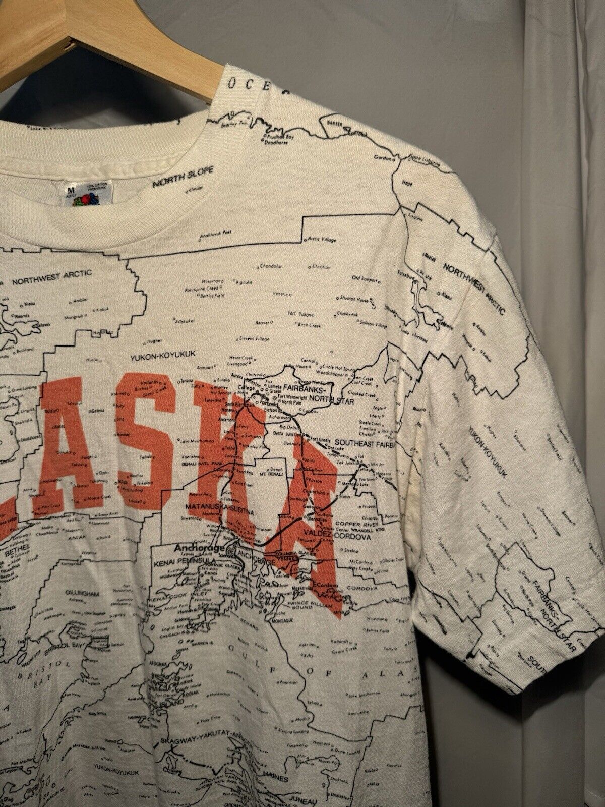 Vintage Alaska State Lakes Roads Highways Map AOP Shirt Size M White 