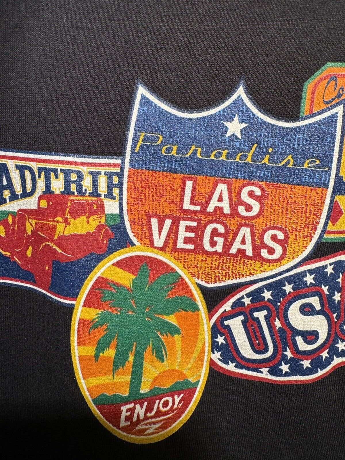 Vintage Las Vegas Road Trip T-Shirt Size L Black Graphic Gildan Tee 