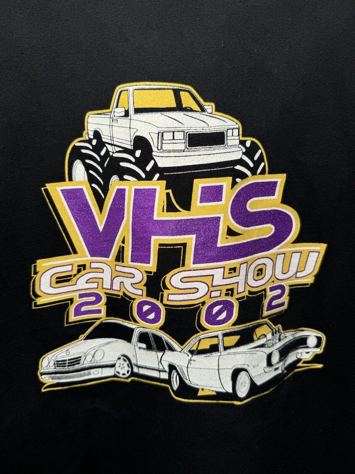 Vintage 2002 VHS Car Show T-Shirt Black Sz L Hanes Double Sided Car Tee 