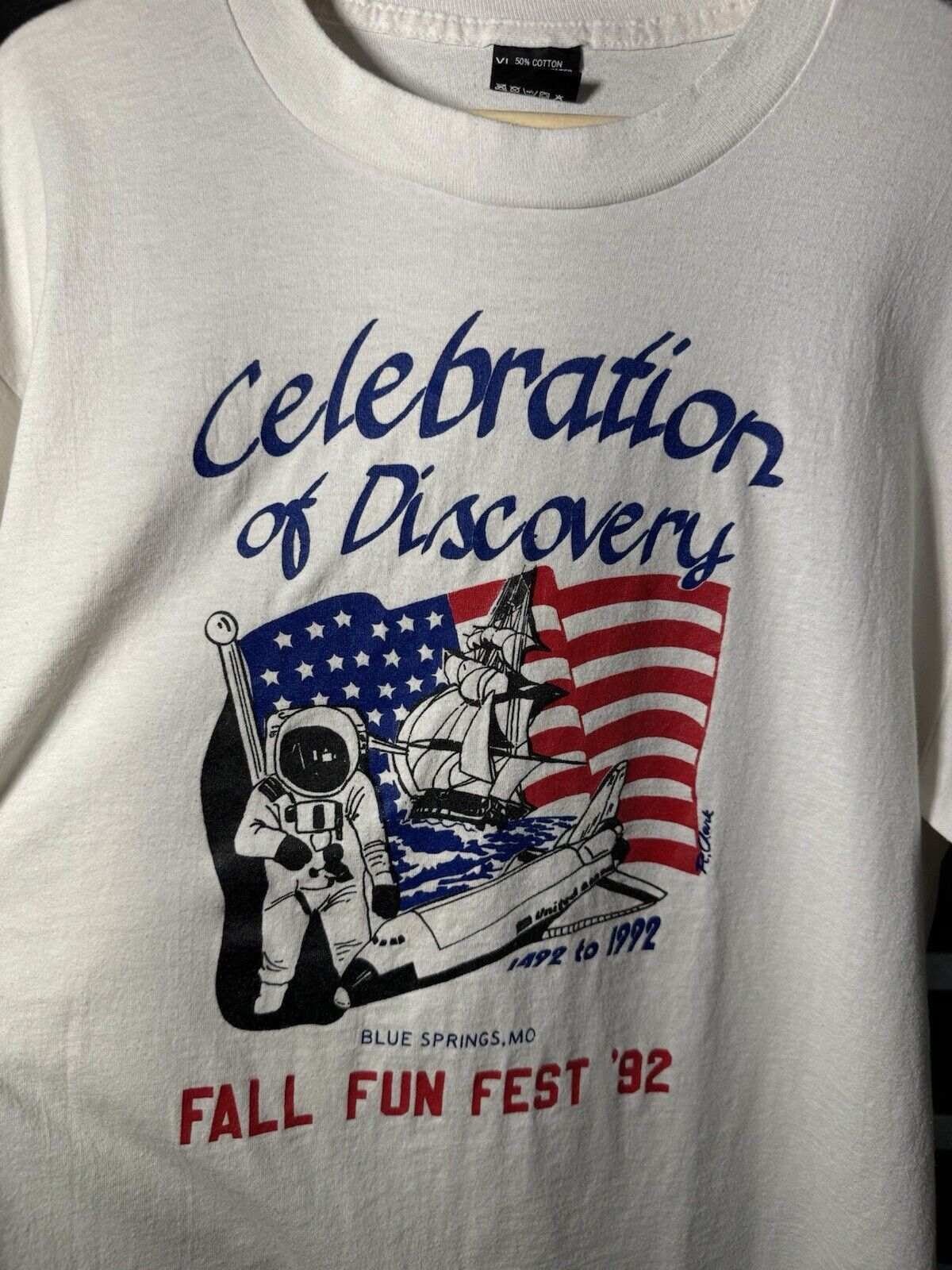 Vintage 1992 Celebration of Discovery Fall Fun Fest T-Shirt White Sz XL 