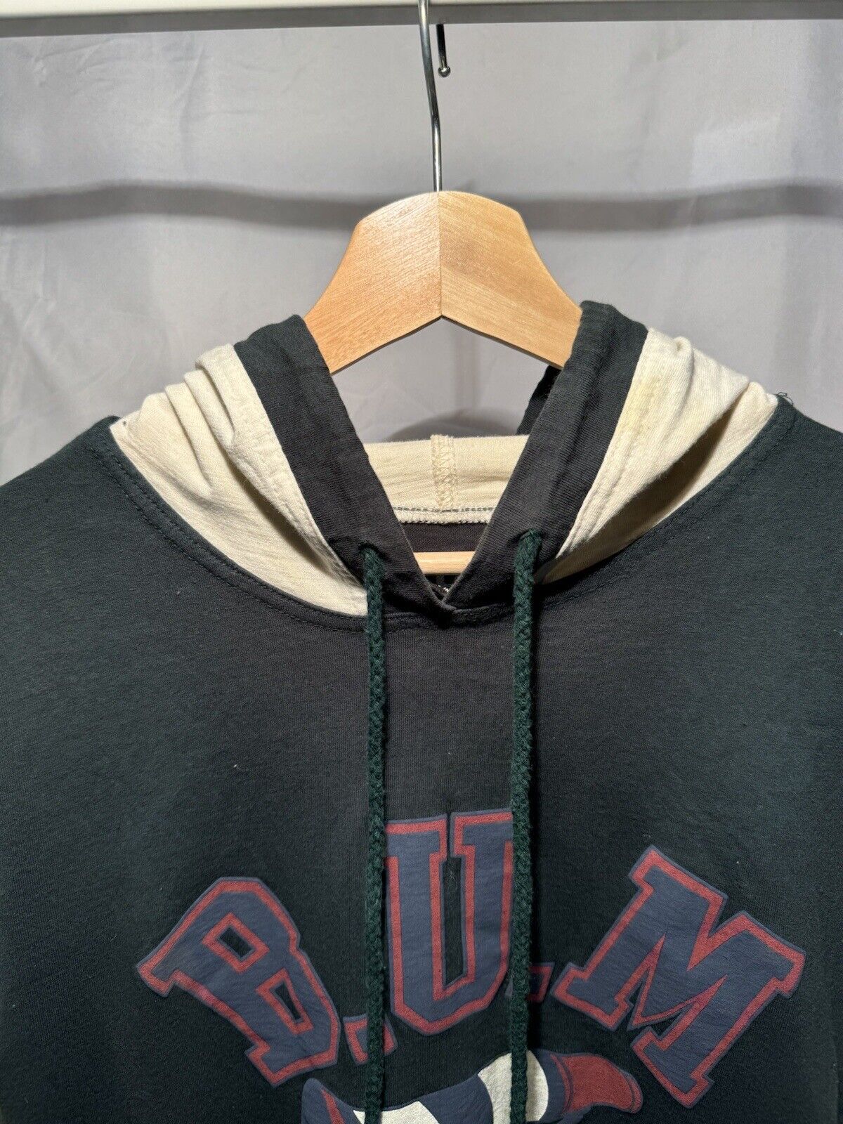 VTG B.U.M. Equipment Sz M Green Logo Hoodie Sweatshirt Pockets 1993