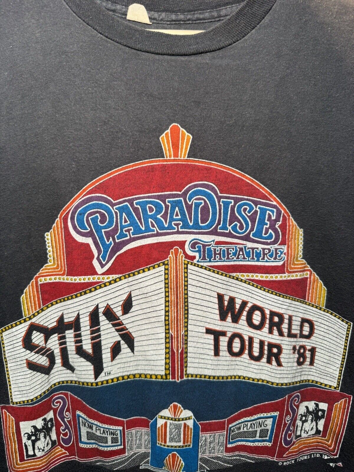 Vtg 80s STYX 81 World Tour At The Paradise Theatre T-Shirt 1981 Concert Tee M