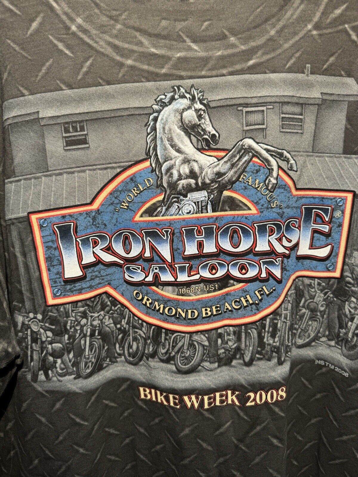 VTG Iron Horse Saloon T-Shirt Mens Large Gray 2008 Florida Bike Week Biker 