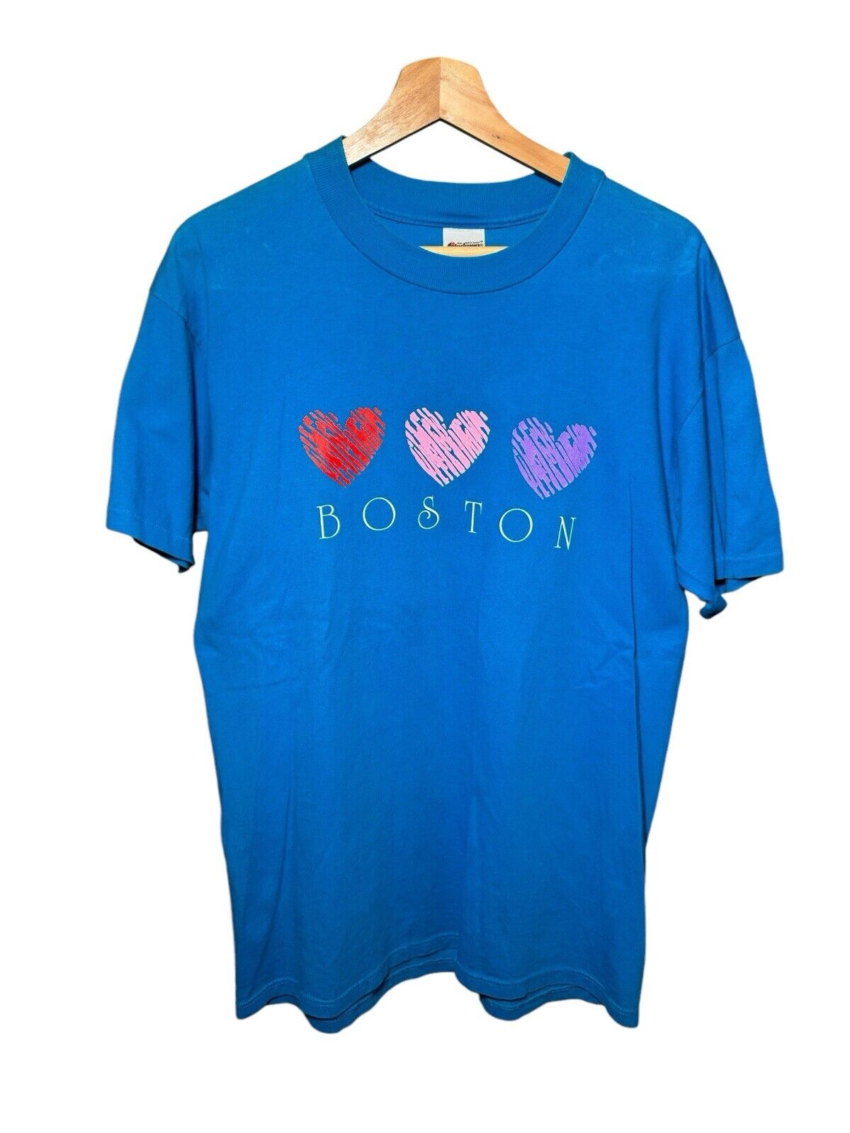 Vintage Boston T-Shirt 90’s Sz L Stedman Made In USA Heart Single Stitch 