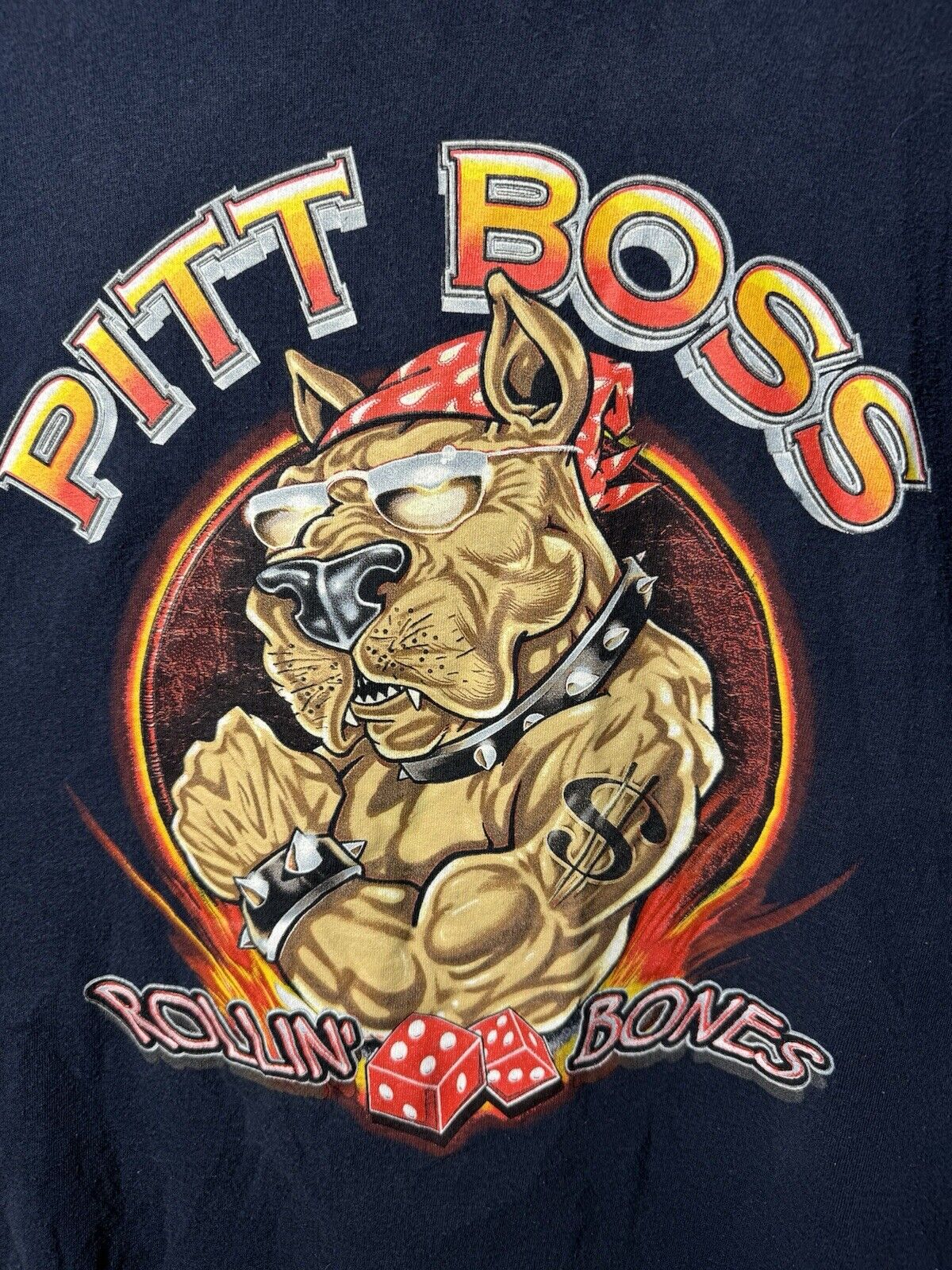 Vintage Pitt Boss T-Shirt Sz XL Navy Blue Gambling Dog No Boundaries 