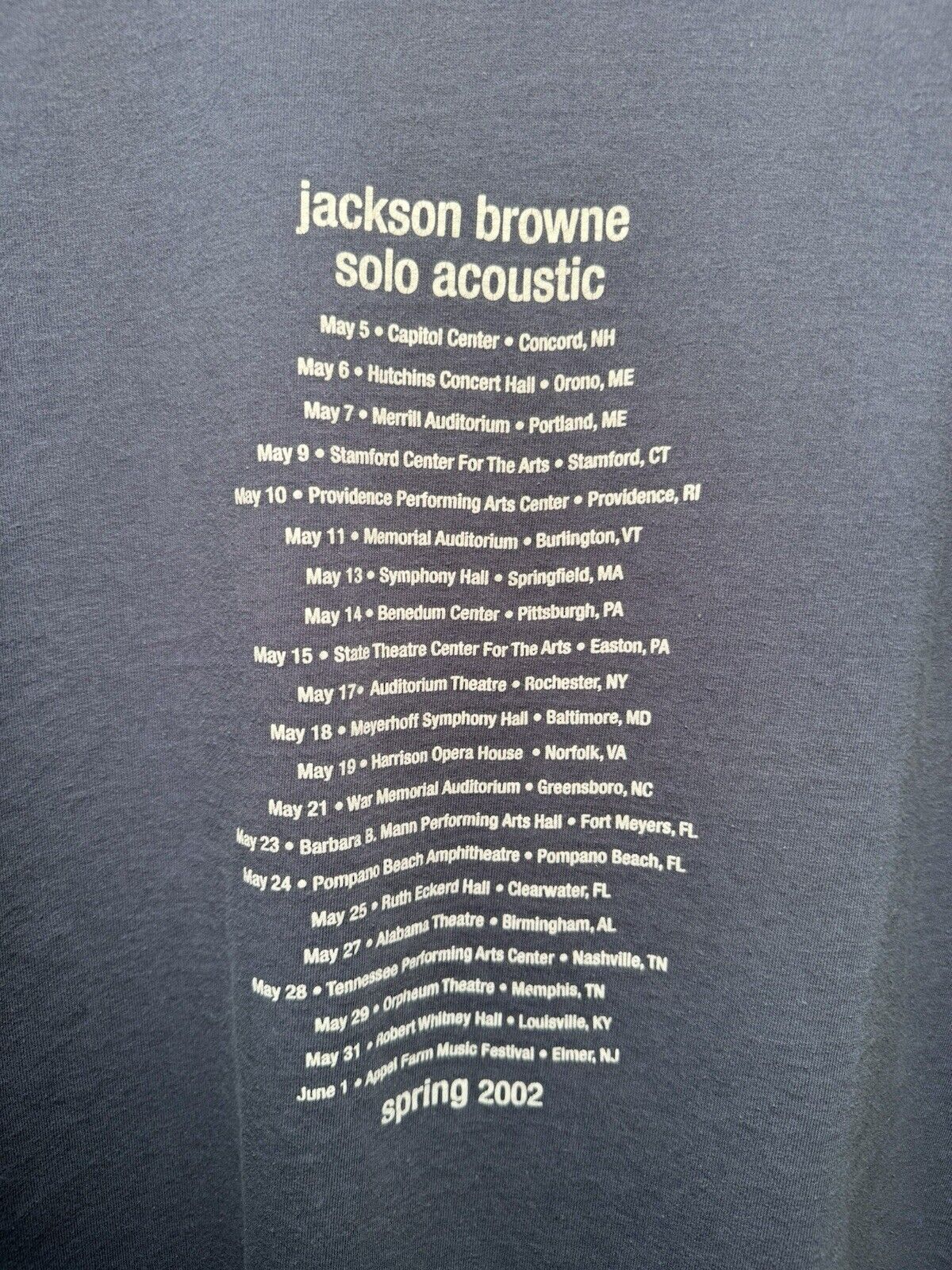 Vintage Jackson Browne 2002 Solo Acoustic Tour T-Shirt XL Single Stitch Music