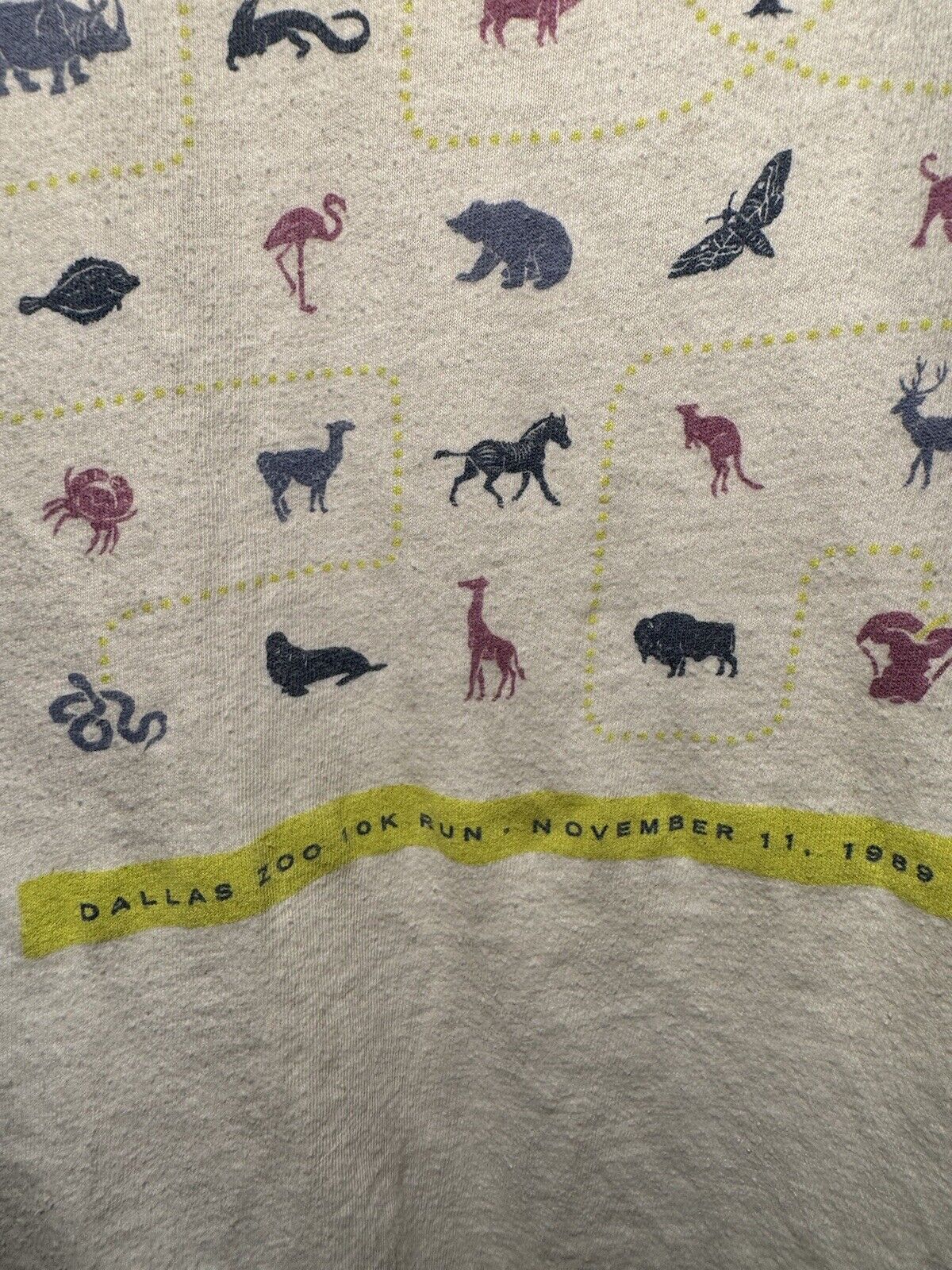 Vintage 1989 Dallas Zoo 10K Run T-Shirt Double Sided Sz L White Animals 80s 