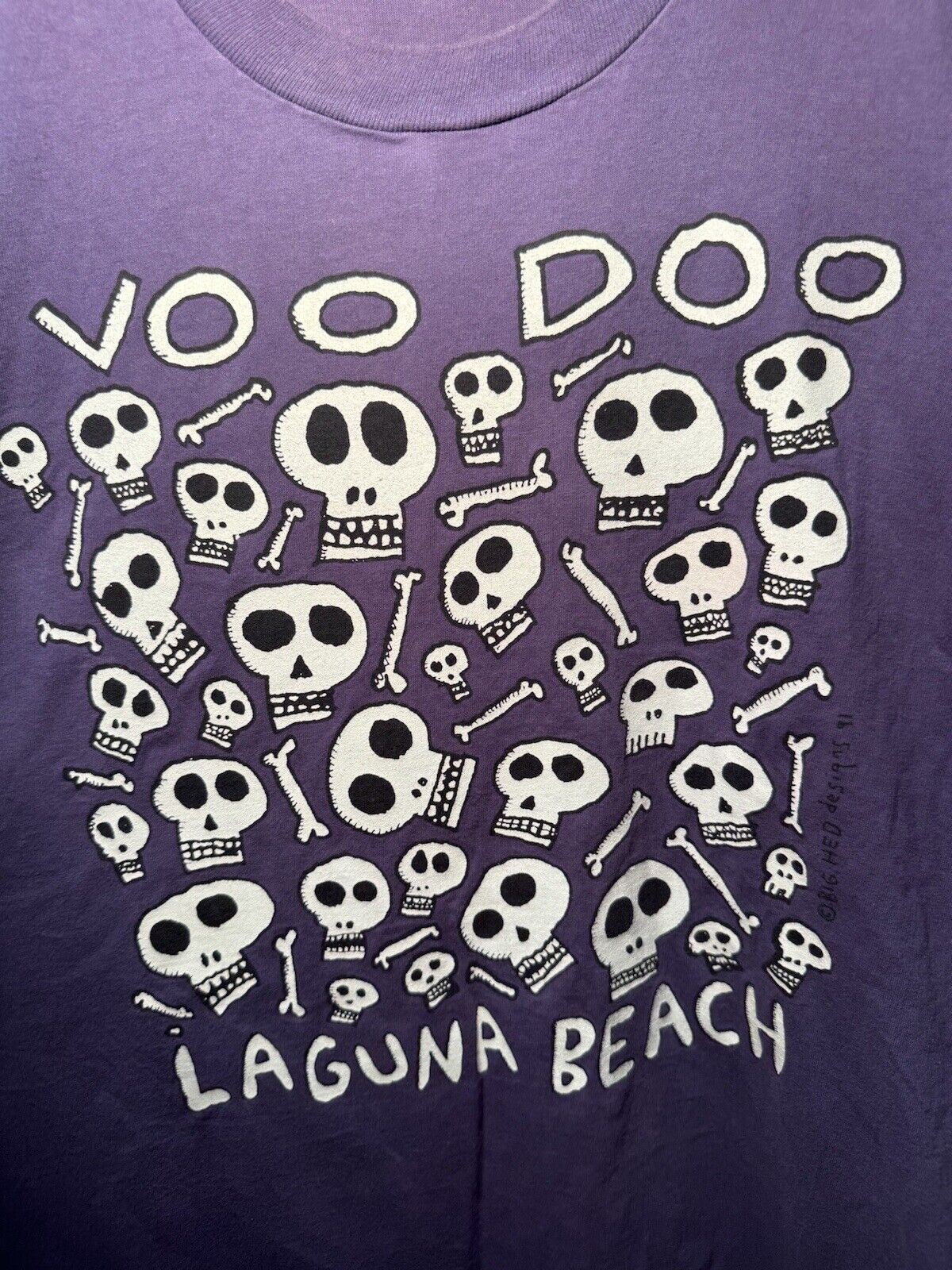 Vintage 1991 Laguna Beach Voo Doo Skull T-Shirt Sz XL Purple Rare 