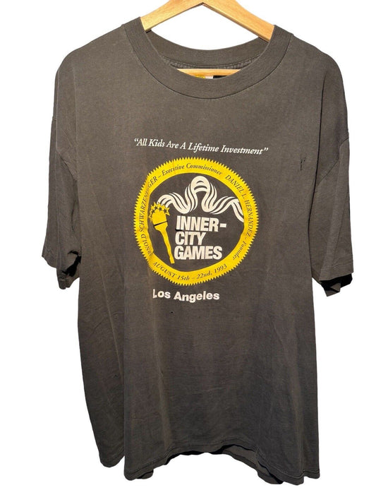 VTG 1993 Inner City Games Los Angeles T-Shirt Sz XL Black Arnold Schwarzenegger 