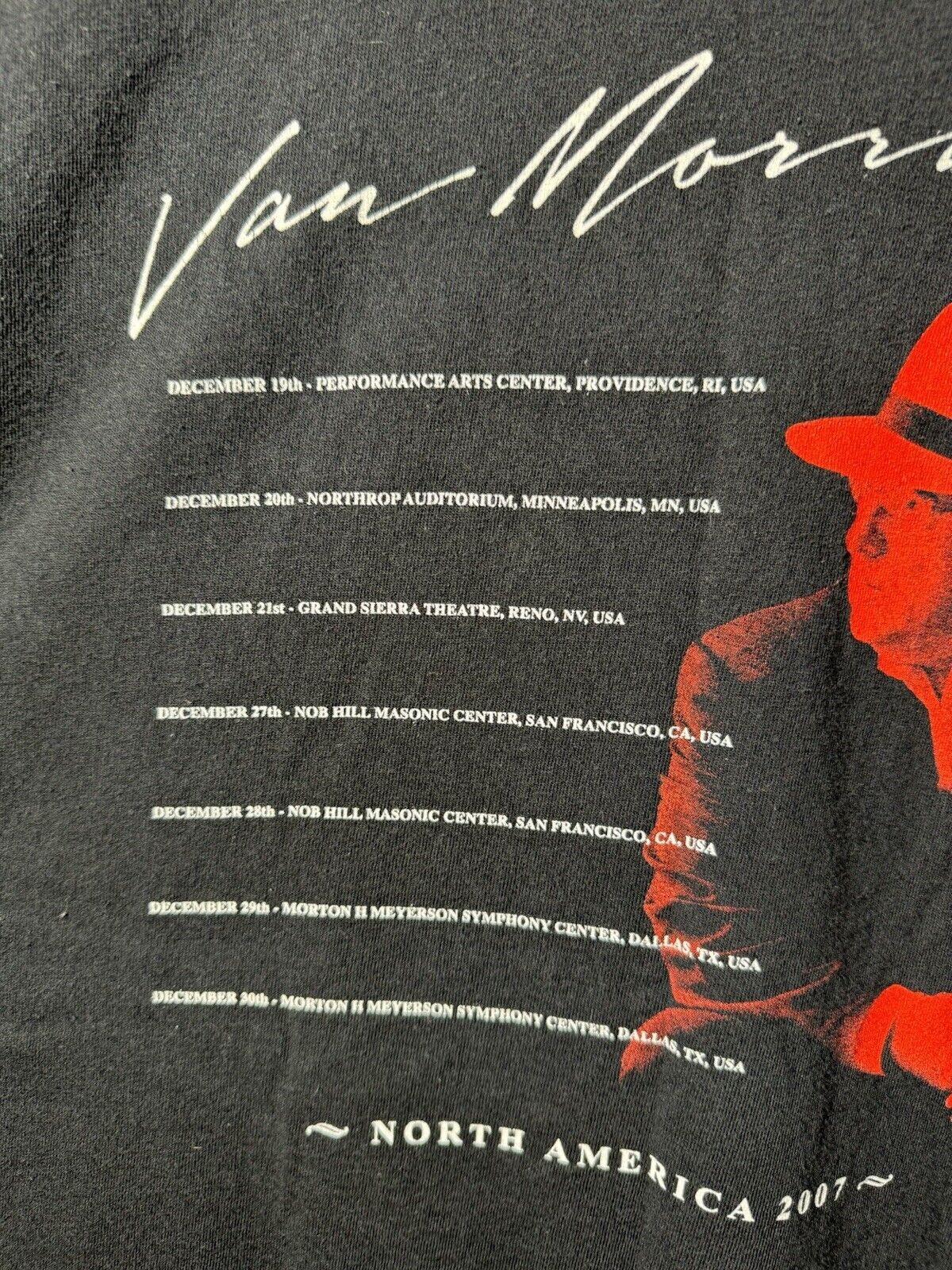 Van Morrison Live North America 2007 Tee Black T-Shirt Double Sided Size XL