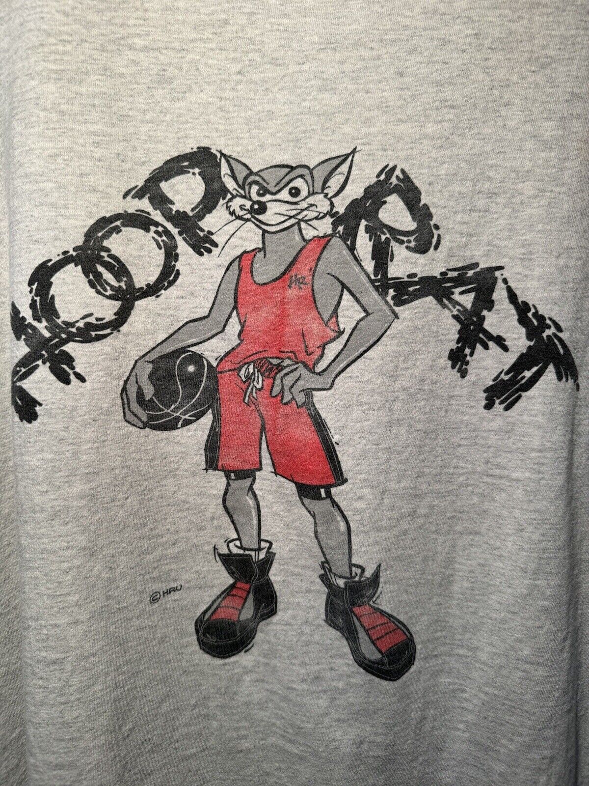 Vintage Hoop Rat Graphic T-Shirt Size XXL Gray Double Sided Basketball 