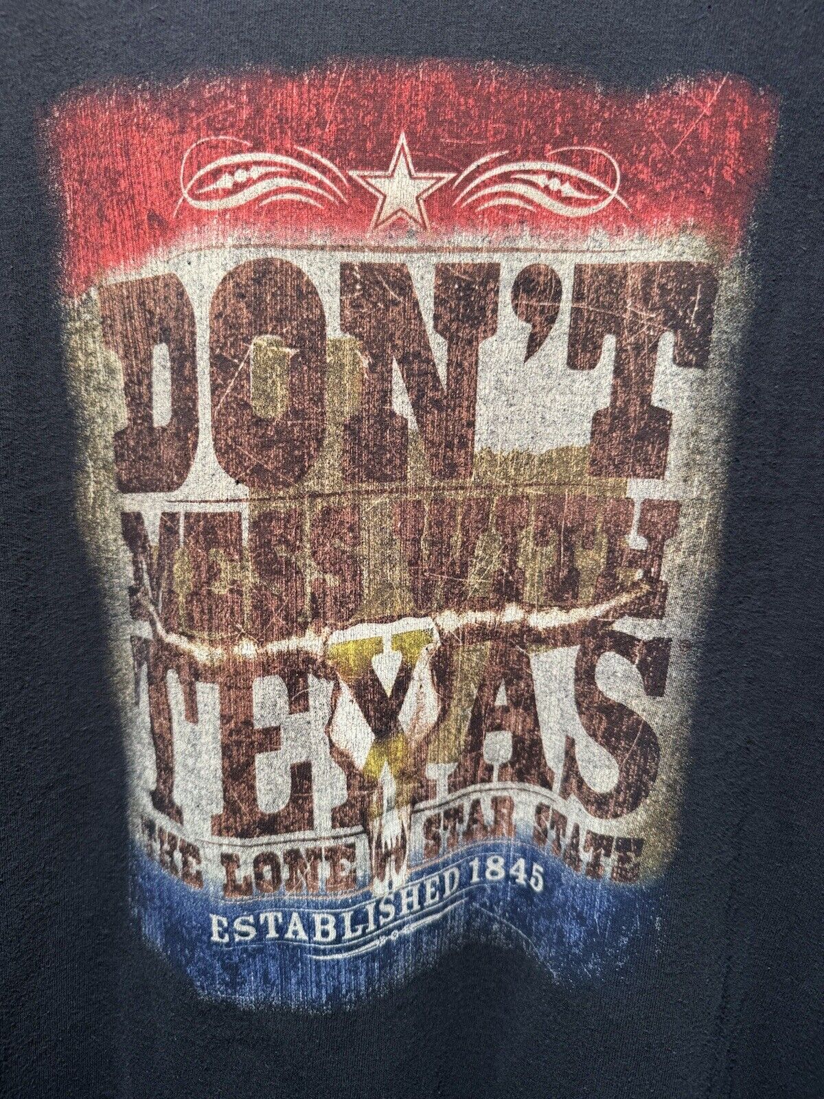 Vintage Don’t Mess With Texas L/S T-Shirt Black Gildan Sz L Dbl Sided Lone Star 