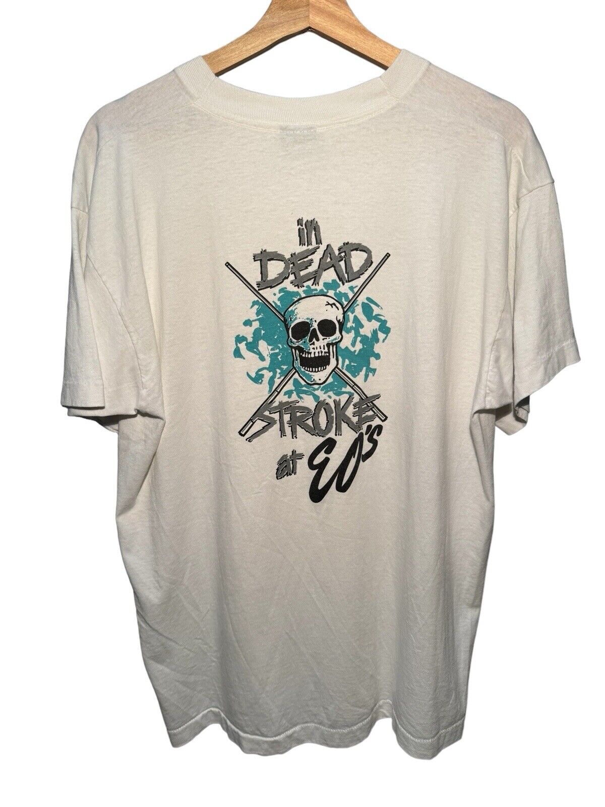 VINTAGE Dead Stroke Dripping Skull Pool Shirt Adult XL Extra Large White Men's