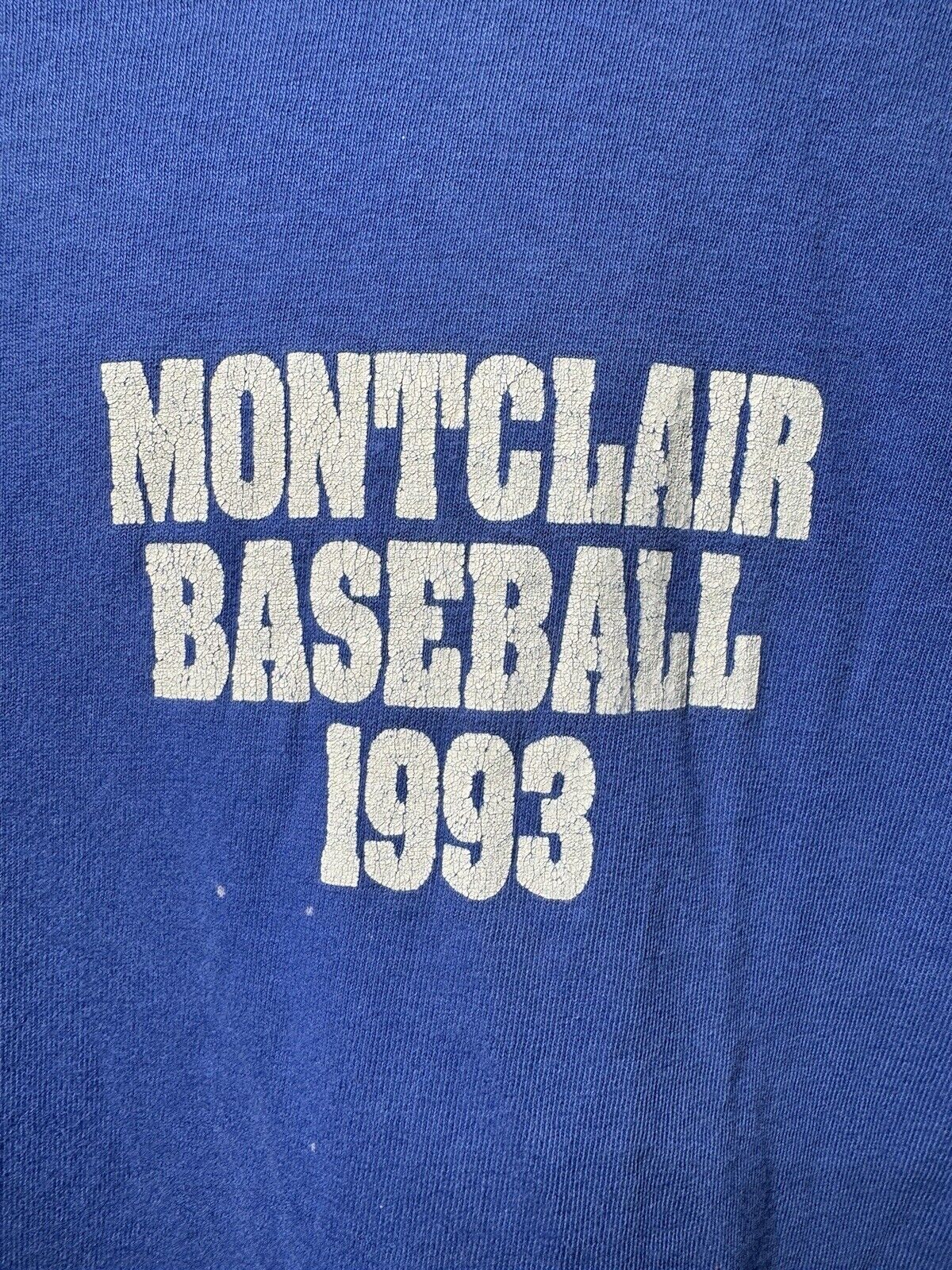 Vintage 1993 Russell Athletic Montclair Baseball T-Shirt L Blue Dbl Sided USA 