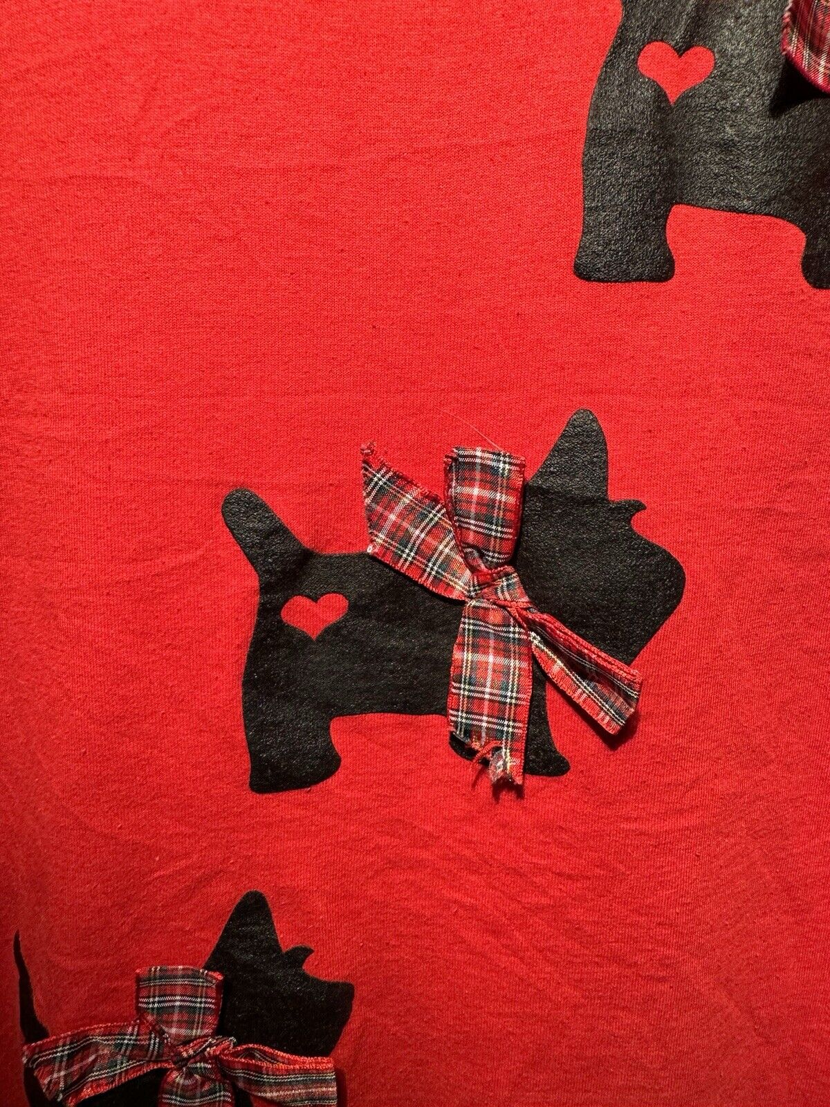 Vintage 80s Christmas Bows Scottish Terrier T-Shirt Sz XL Red Long Sleeve 