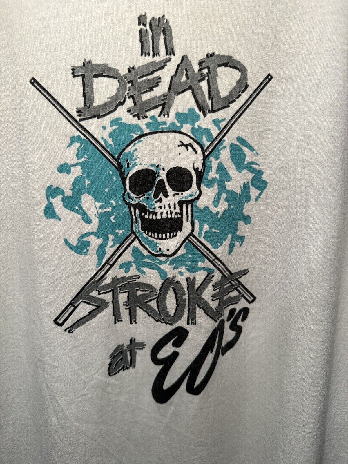 VINTAGE Dead Stroke Dripping Skull Pool Shirt Adult XL Extra Large White Men's