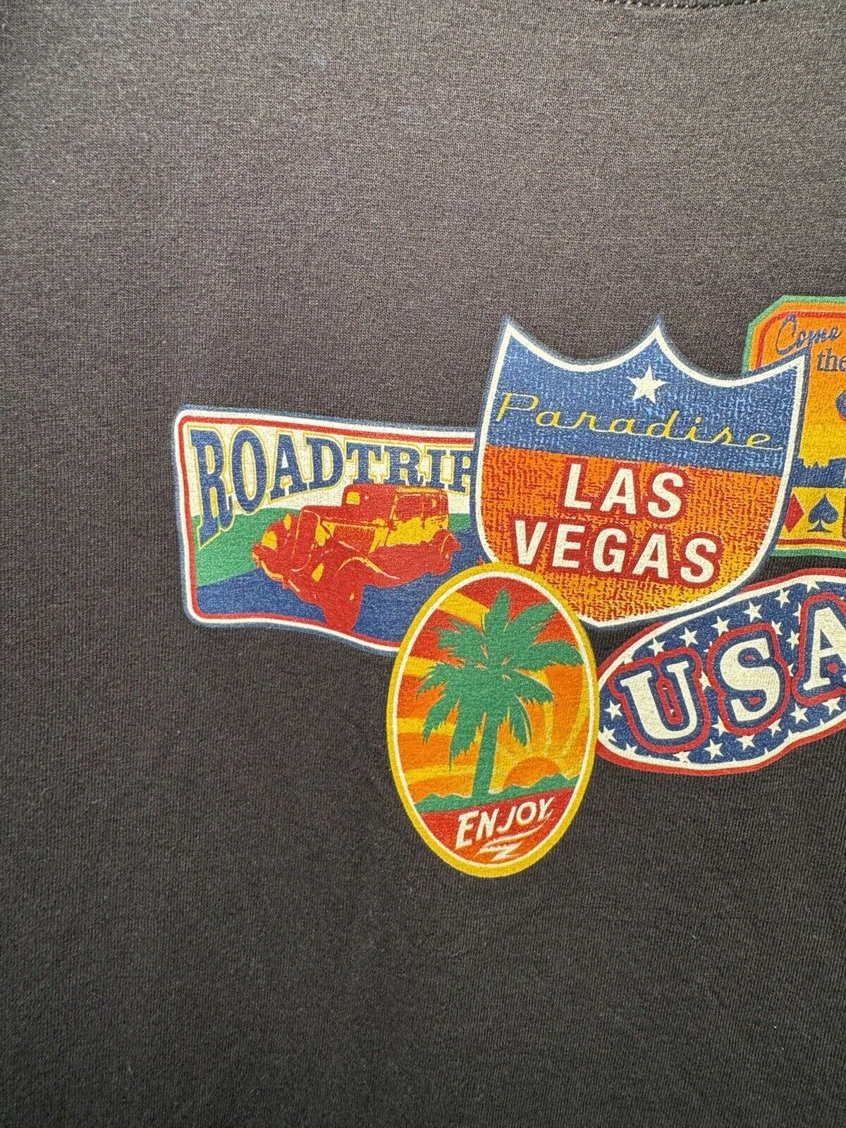 Vintage Las Vegas Road Trip T-Shirt Size L Black Graphic Gildan Tee 