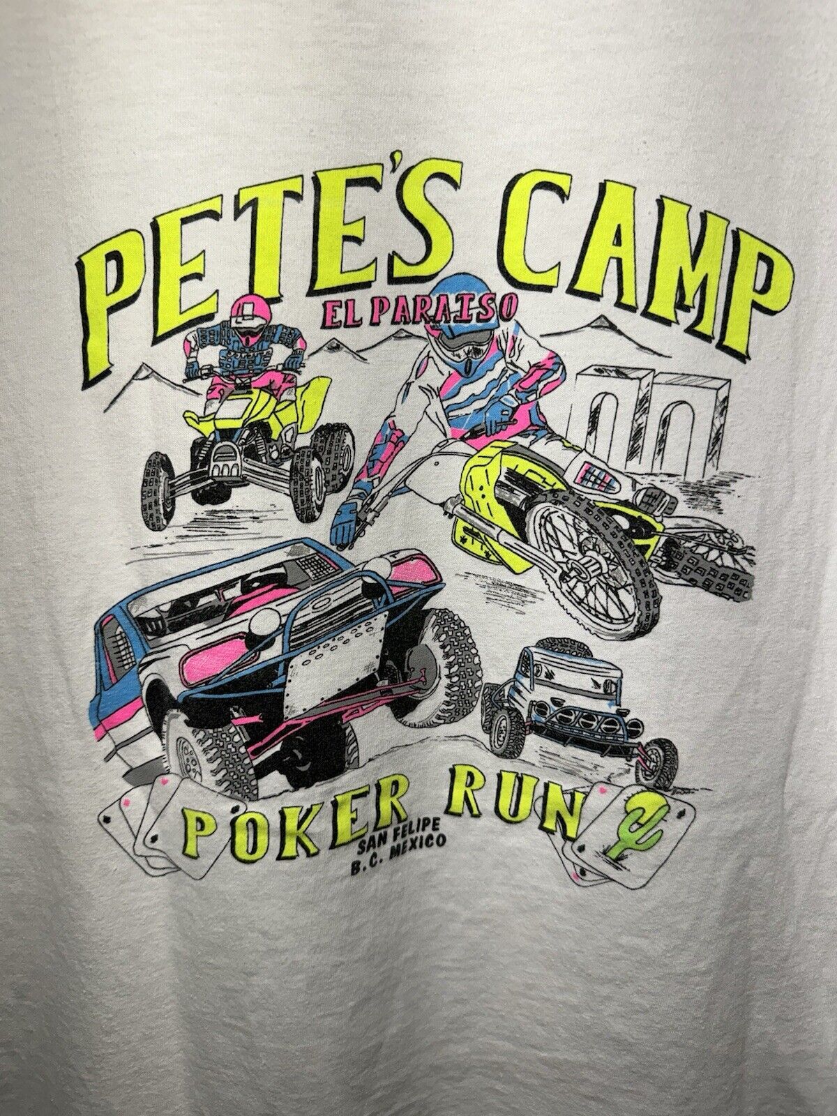 Vintage Pete’s Camp Poker Run T-Shirt 90s White Dbl Sided Hanes XL 