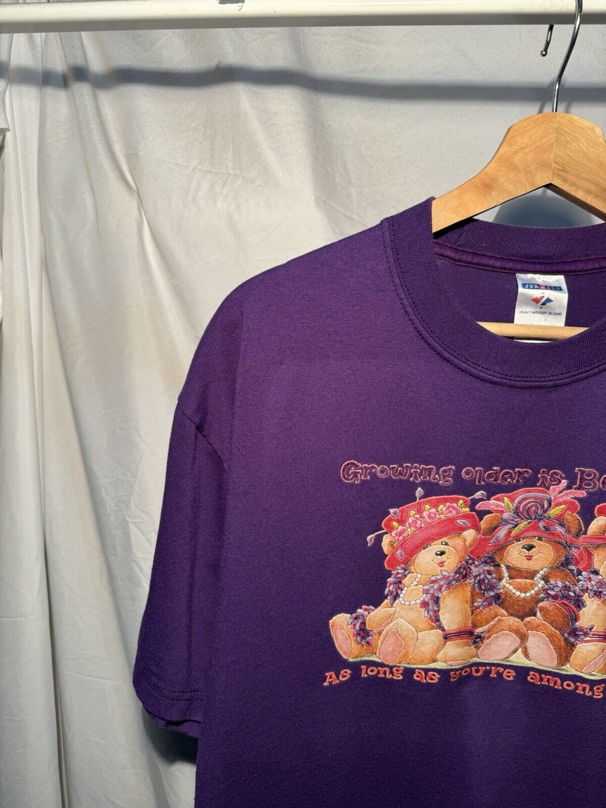 Vintage Growing Older Is Bearable T-Shirt Sz L Purple Quotes Couture Jerzees