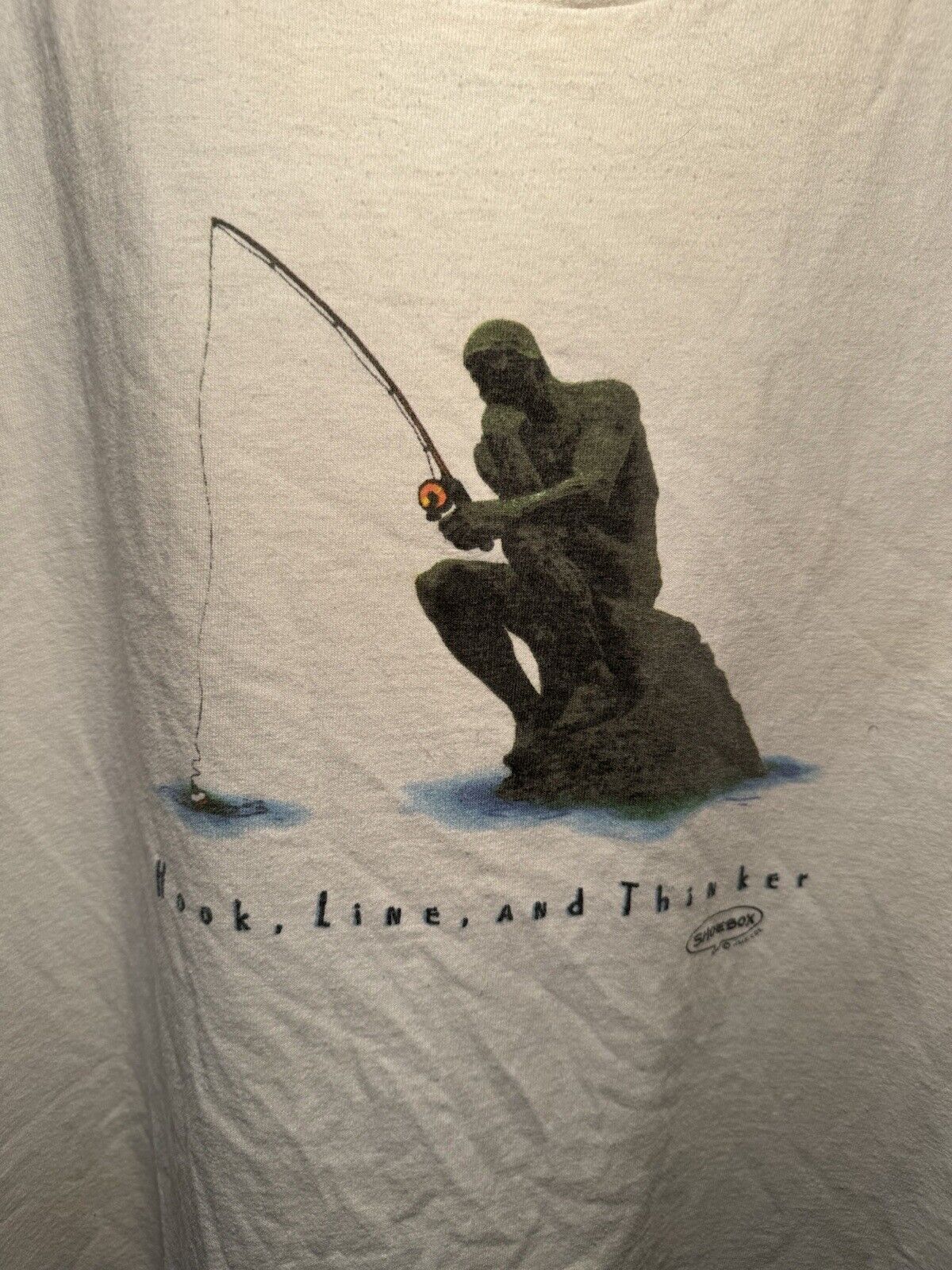 Vintage 90s Hook Line And Thinker Graphic Shirt White XL RARE Fishing Tee