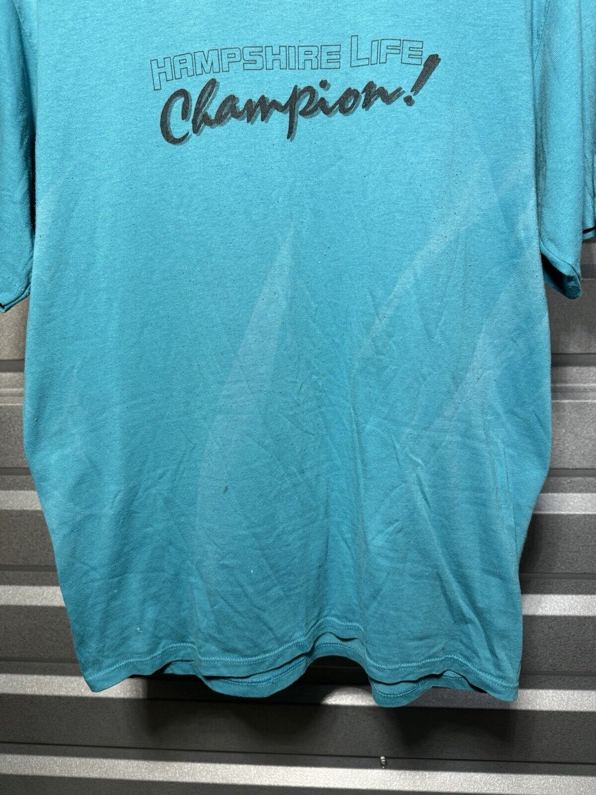 Vintage Hampshire Life Champions T-Shirt Blue Sz Large Jerzees Single Stitch 