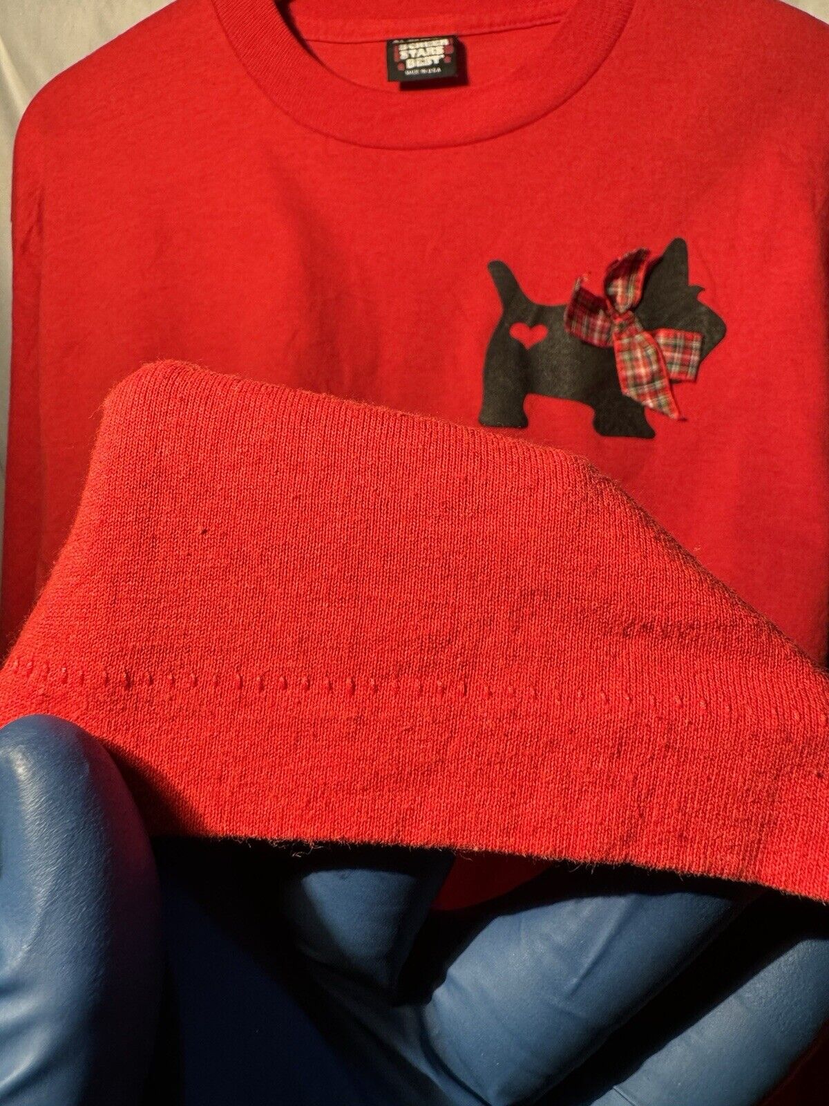 Vintage 80s Christmas Bows Scottish Terrier T-Shirt Sz XL Red Long Sleeve 