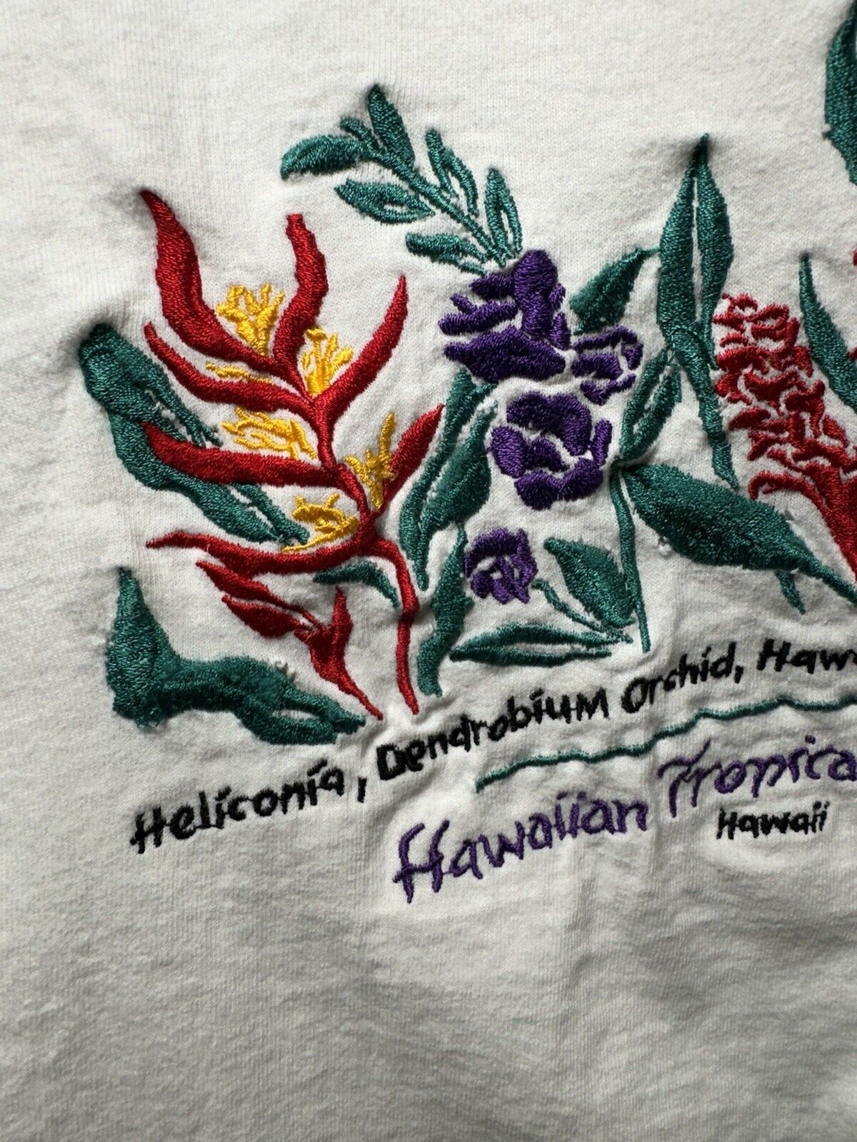 Vintage Women’s Hawaiian Tropical Flowers Embroidered T-Shirt Sz XL USA