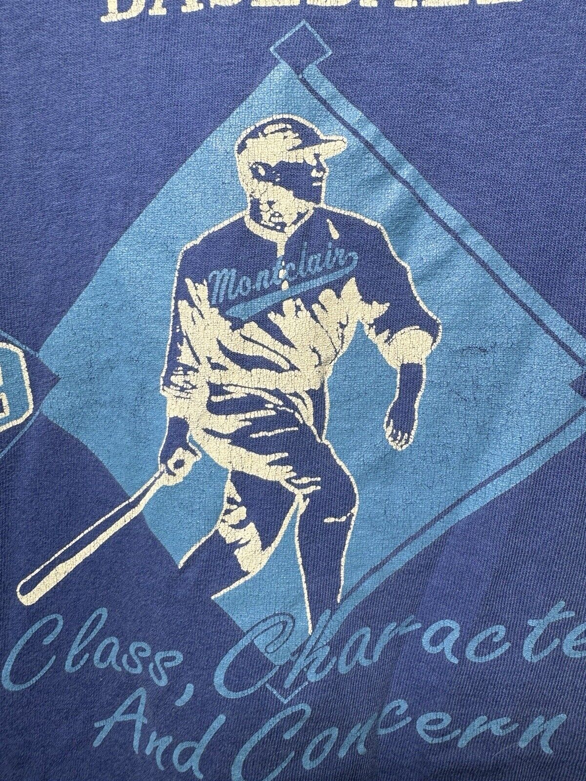 Vintage 1993 Russell Athletic Montclair Baseball T-Shirt L Blue Dbl Sided USA 