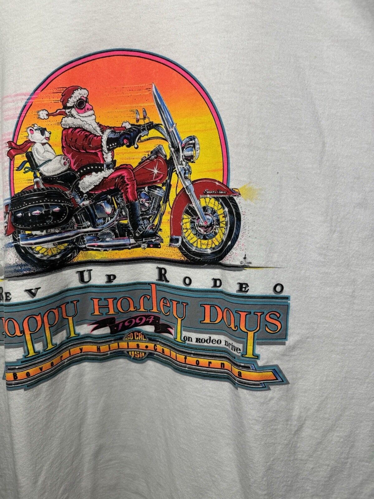 VTG 1994 HAPPY Harley Days Rodeo Dr T-shirt Christmas Santa Beverly Hills 3XL