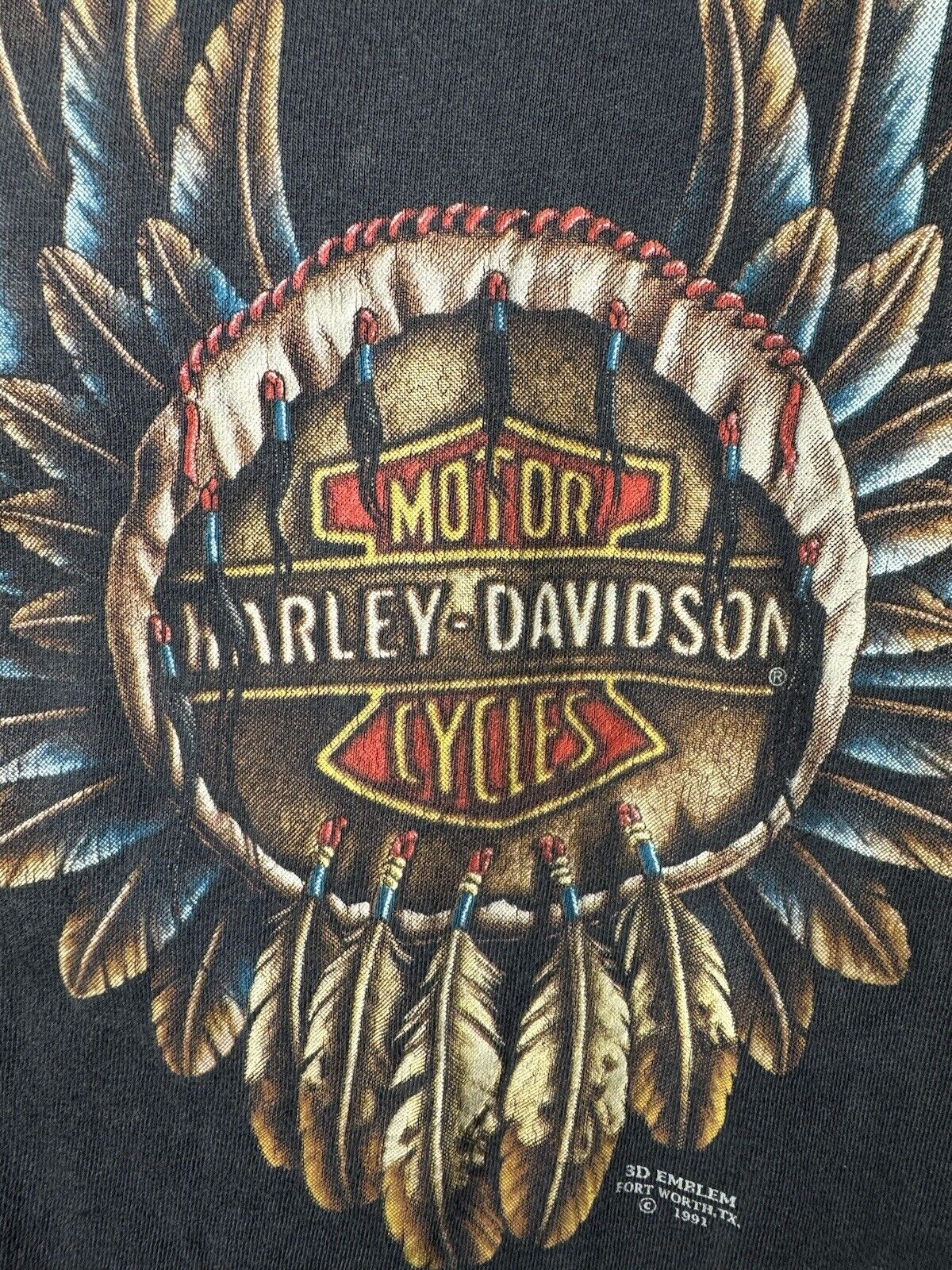 Vintage Harley Davidson 3D Emblem Native 1991 T-Shirt Size M Long Sleeve