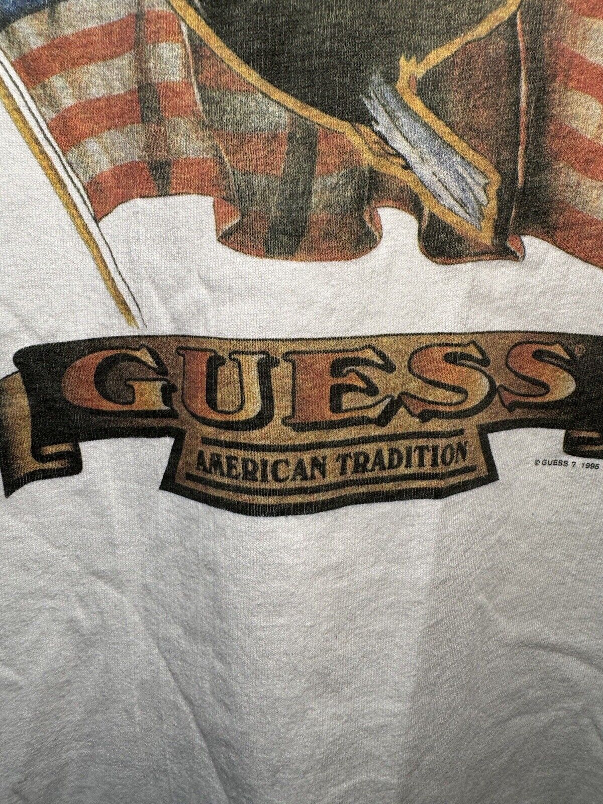 Vintage 90s 1995 Guess Jeans USA American Tradition T Shirt Adult M White Mens