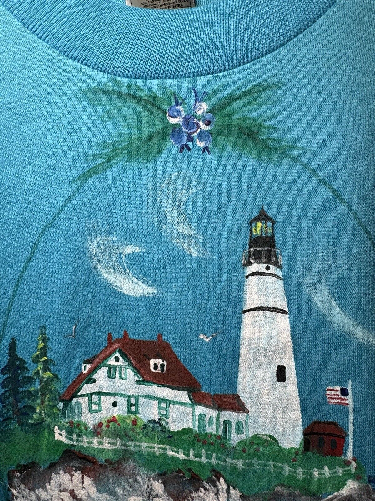 Vintage Portland Head Light Art T-Shirt Sz XL Blue FOTL USA Artist 