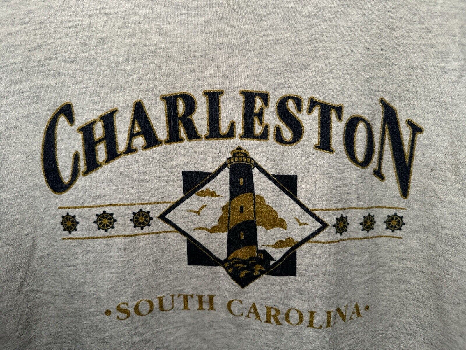 Vintage Charleston SC L Mens Gray Graphic Logo T-Shirt Made In USA 90s 