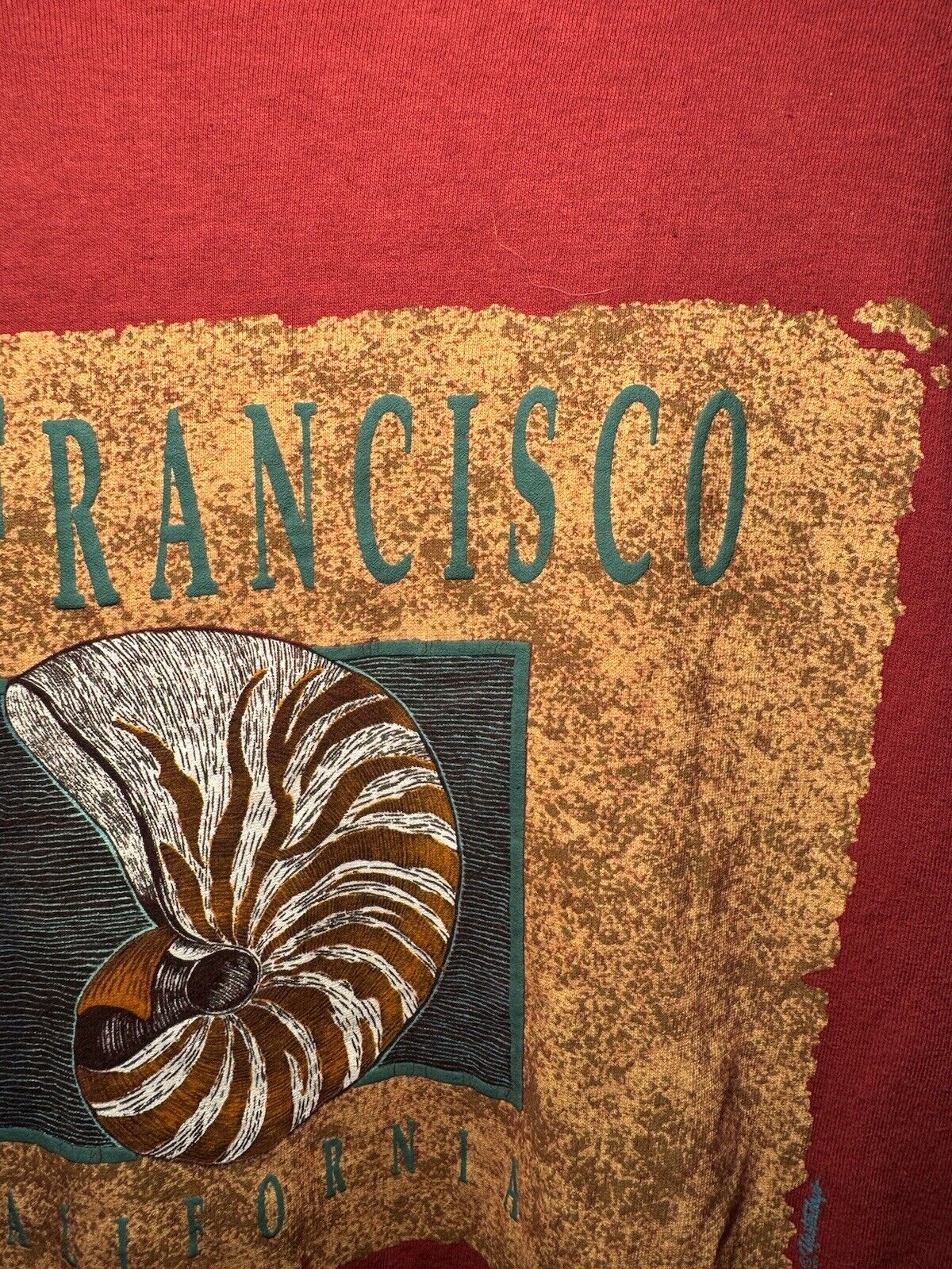 Vintage 80s 90s San Francisco Shell Graphic T-Shirt Sz L Red Short Sleeve 