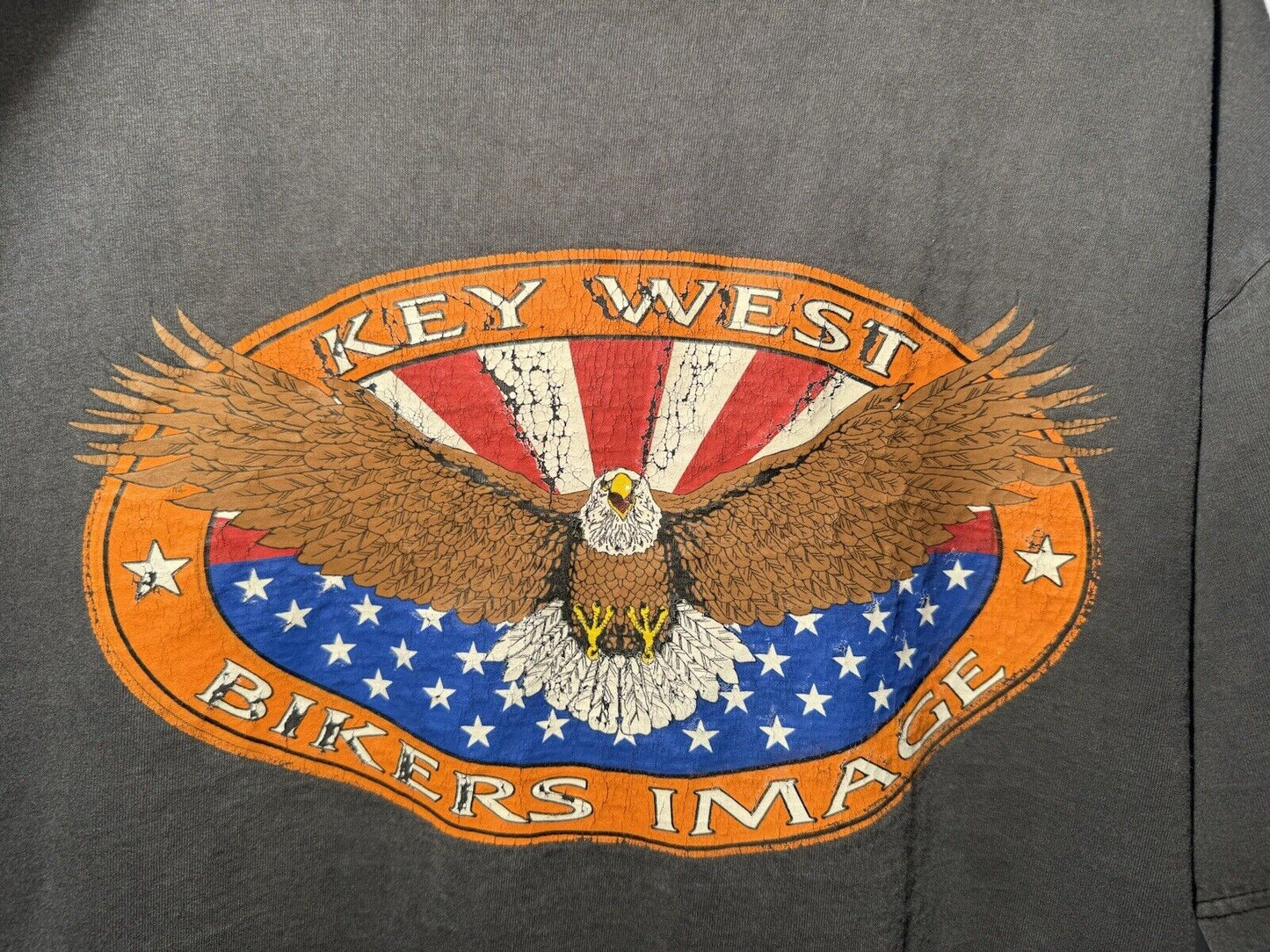 VINTAGE Bikers Image Key West black Eagle American Flag Motorcycle T-shirt XL