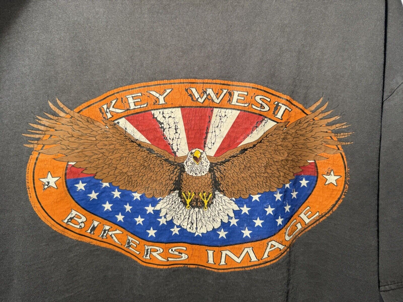 VINTAGE Bikers Image Key West black Eagle American Flag Motorcycle T-shirt XL