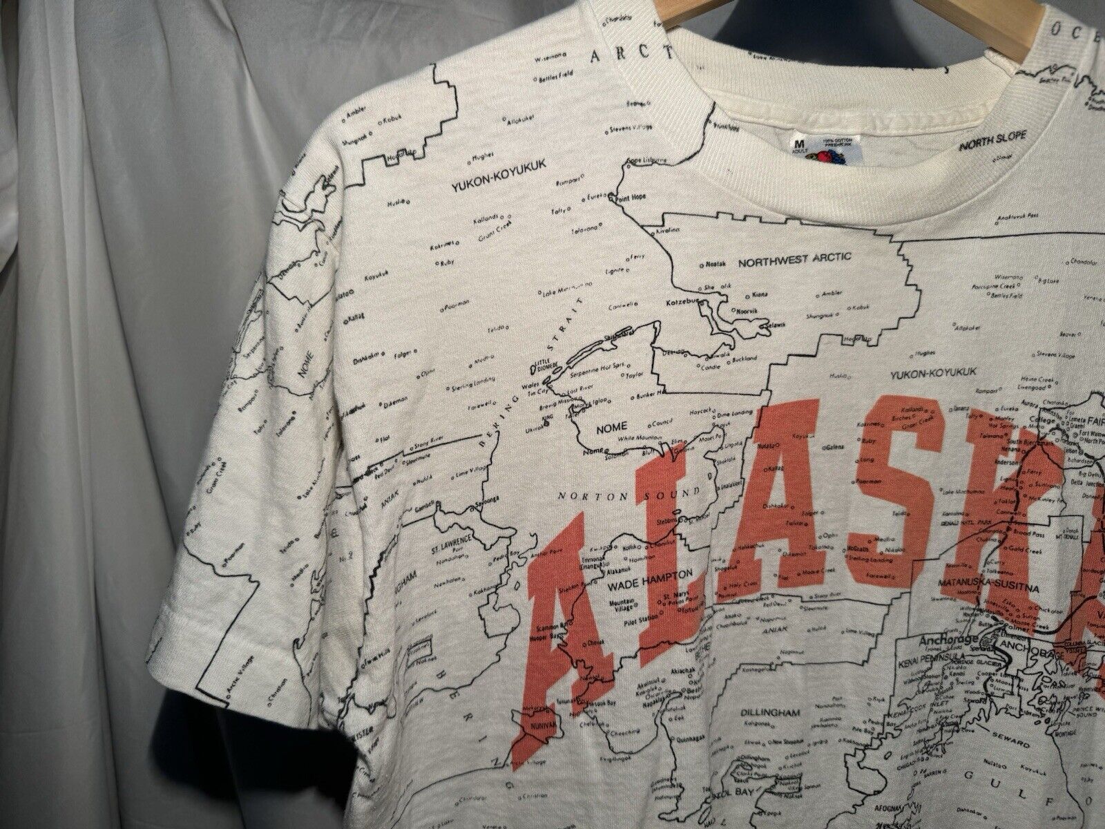 Vintage Alaska State Lakes Roads Highways Map AOP Shirt Size M White 