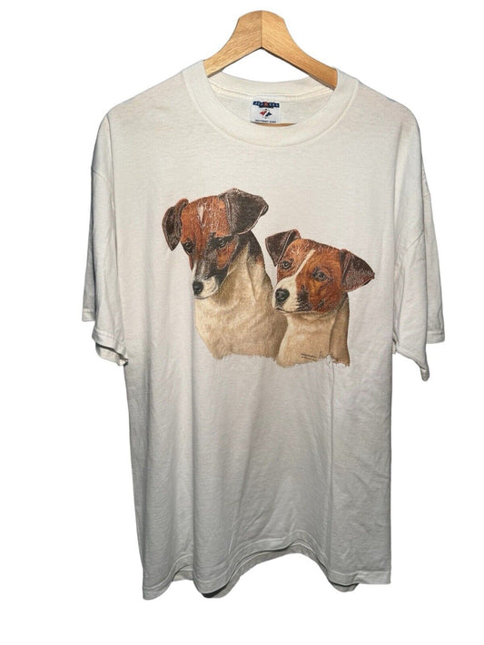 Vintage 1996 Jerzees Robert J May Dog Portrait T-Shirt Size XL USA White 