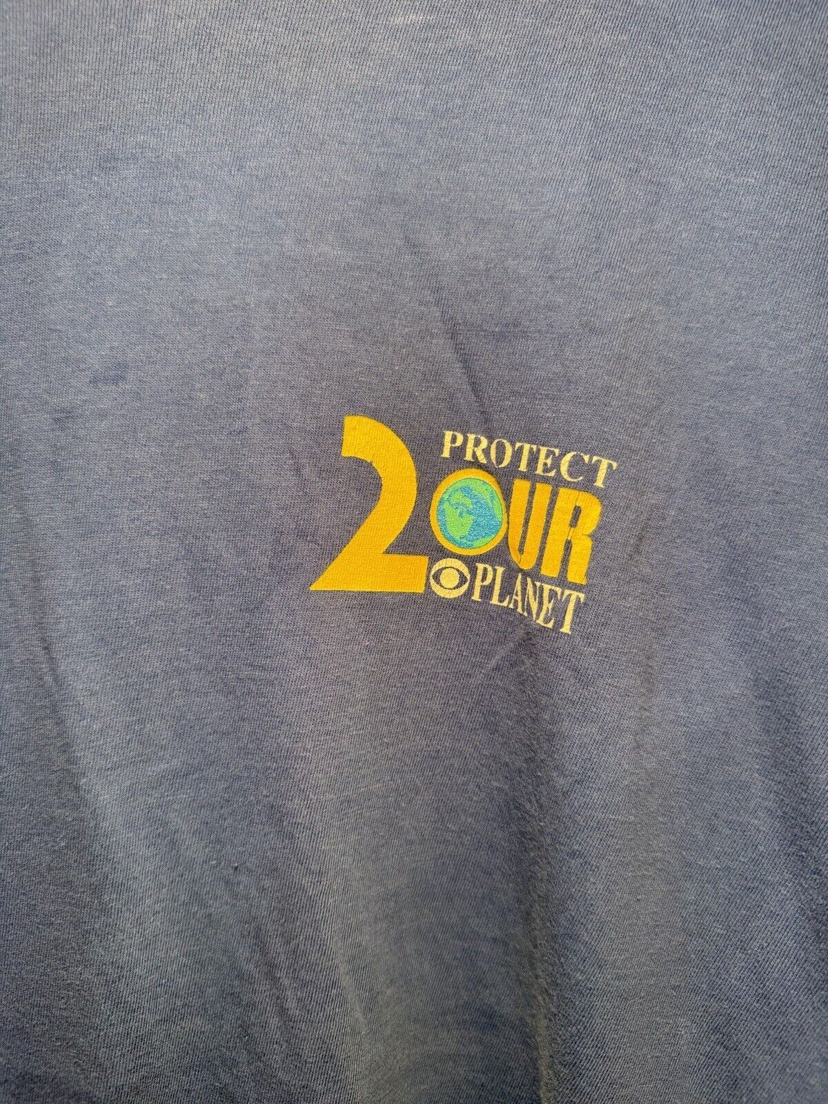 Vintage KCBS 2 Protect Our Planet T-Shirt Size L Blue 80s 90s Double Sided