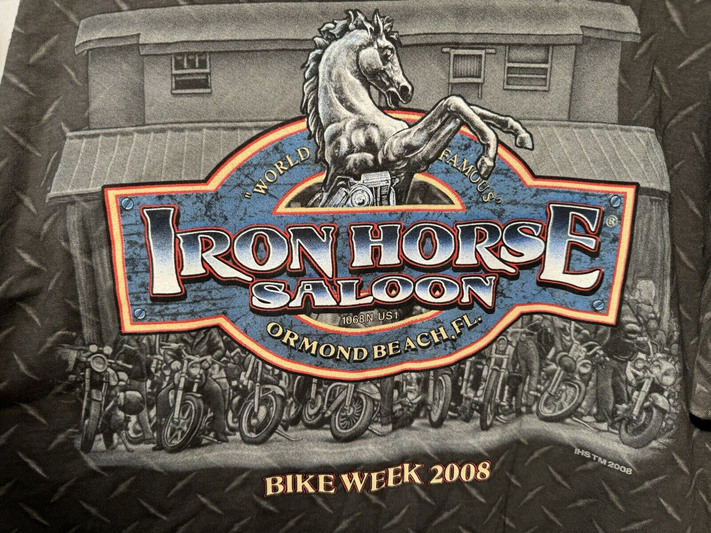 VTG Iron Horse Saloon T-Shirt Mens Large Gray 2008 Florida Bike Week Biker 