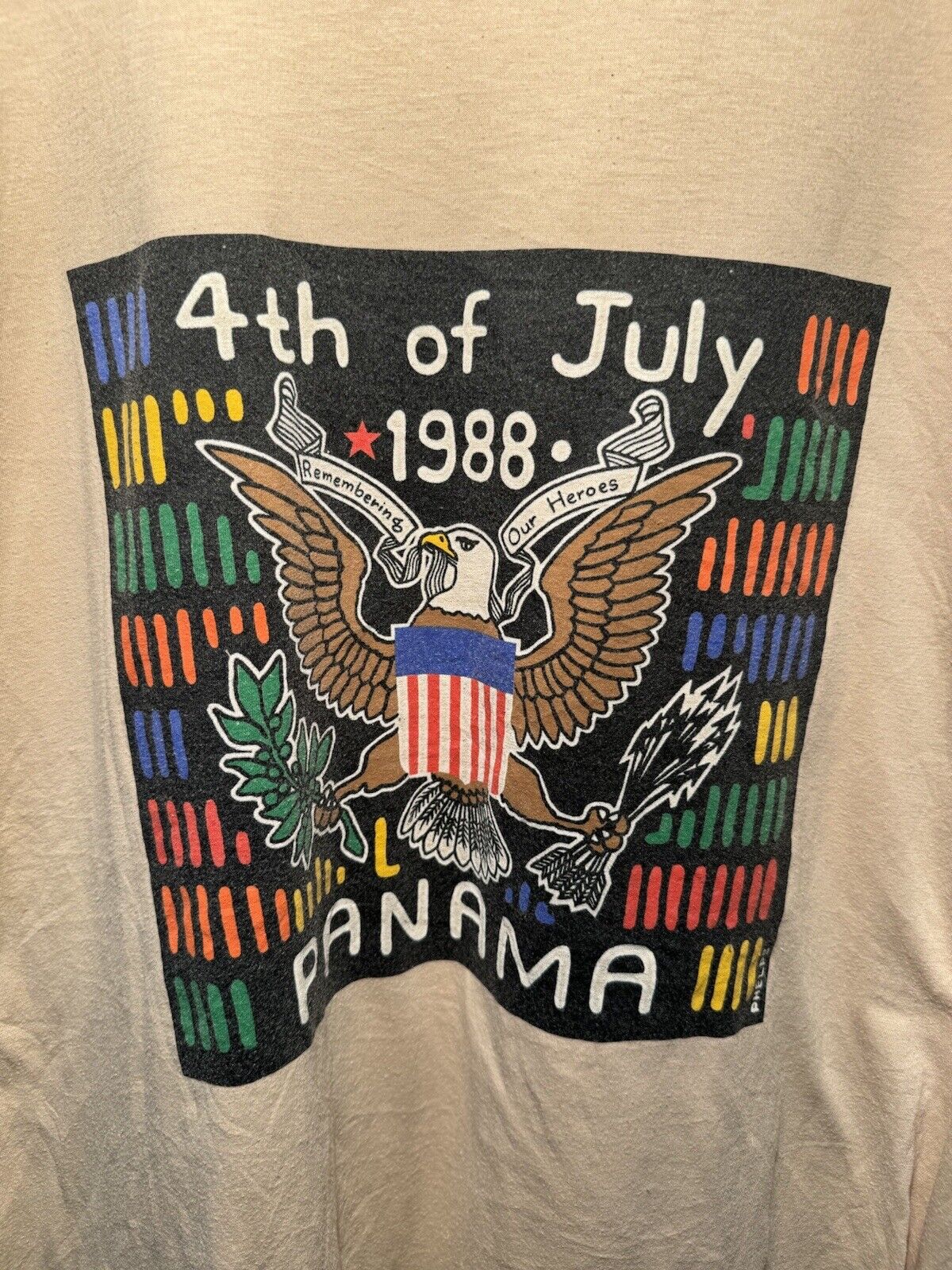 Vintage 1988 4th of July Panama USA T-Shirt Size XXL Tan 80s Made in USA