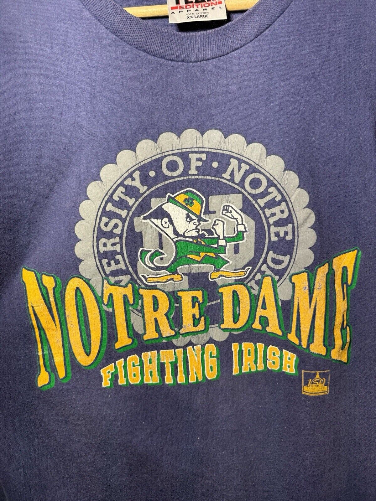 Vintage 90s Notre Dame Fighting Irish Navy Single Stitch Shirt Size XXL 