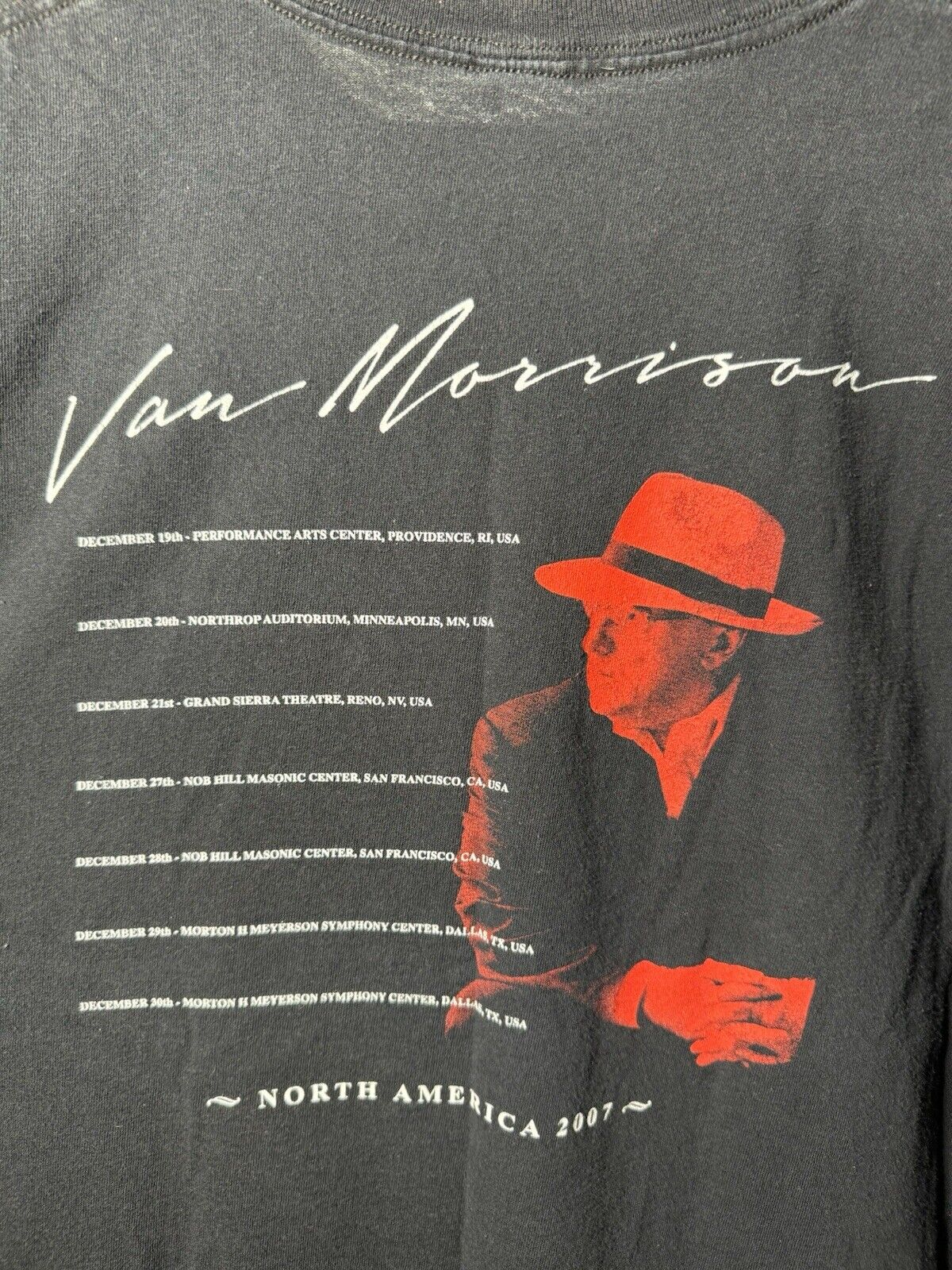 Van Morrison Live North America 2007 Tee Black T-Shirt Double Sided Size XL