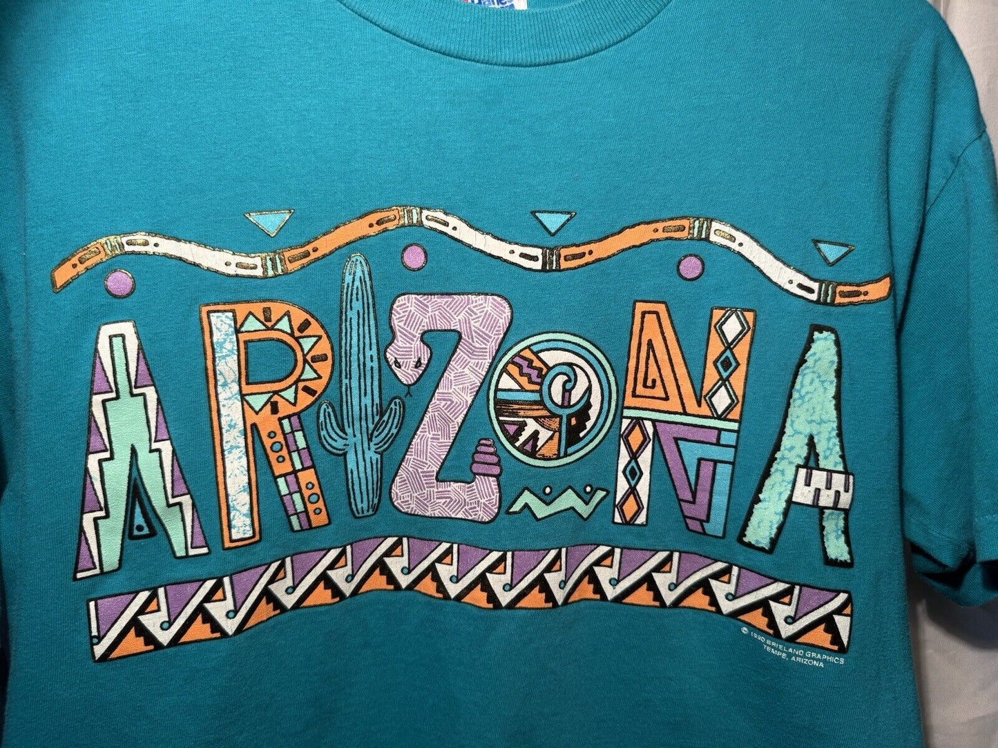 Vintage Arizona Spell-out Graphic Blue T-Shirt Sz M Hanes Single Stitch 