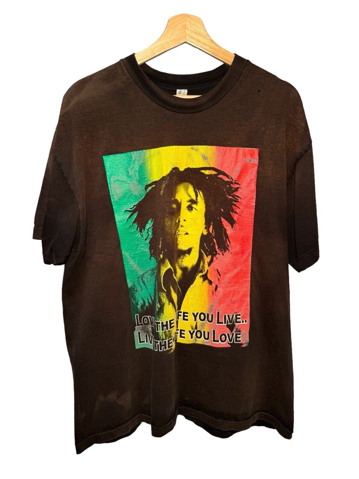 Vtg Bob Marley Shirt Mens XL Rasta Colors Live The Life You Love Distressed 