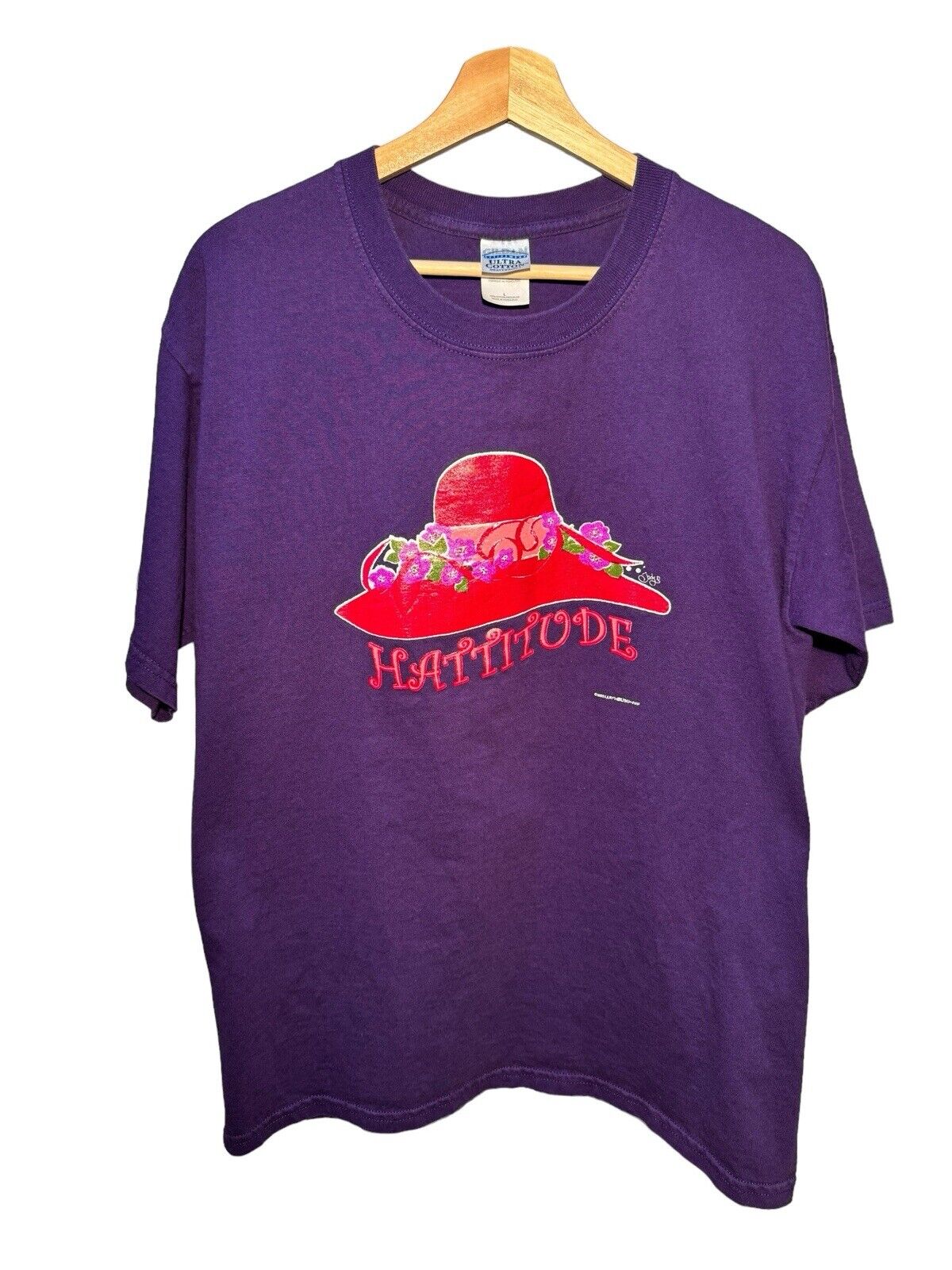 Vintage Red Hat Society T-Shirt Size L Purple Hattitude Unisex Adult  2003 Y2K