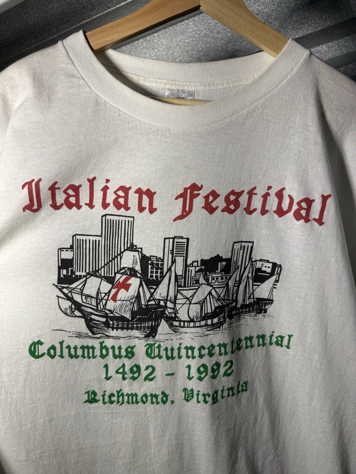 Vintage 1992 Italian Festival Single Stitch White T-Shirt XL Richmond Jaycees