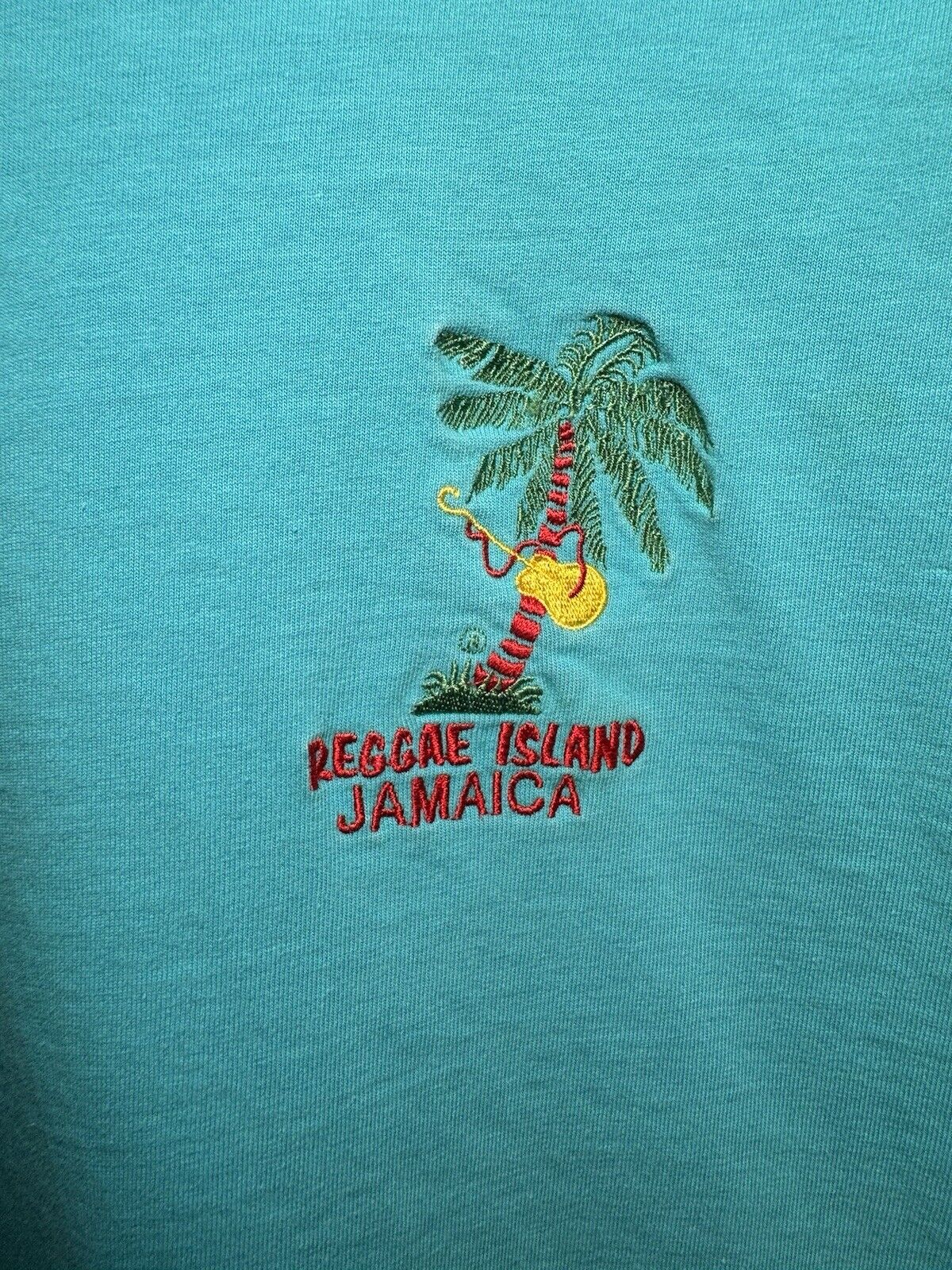 Vintage 90s Reggae Island Jamaica Sz XL Blue Single Stitch Embroidered T-Shirt 