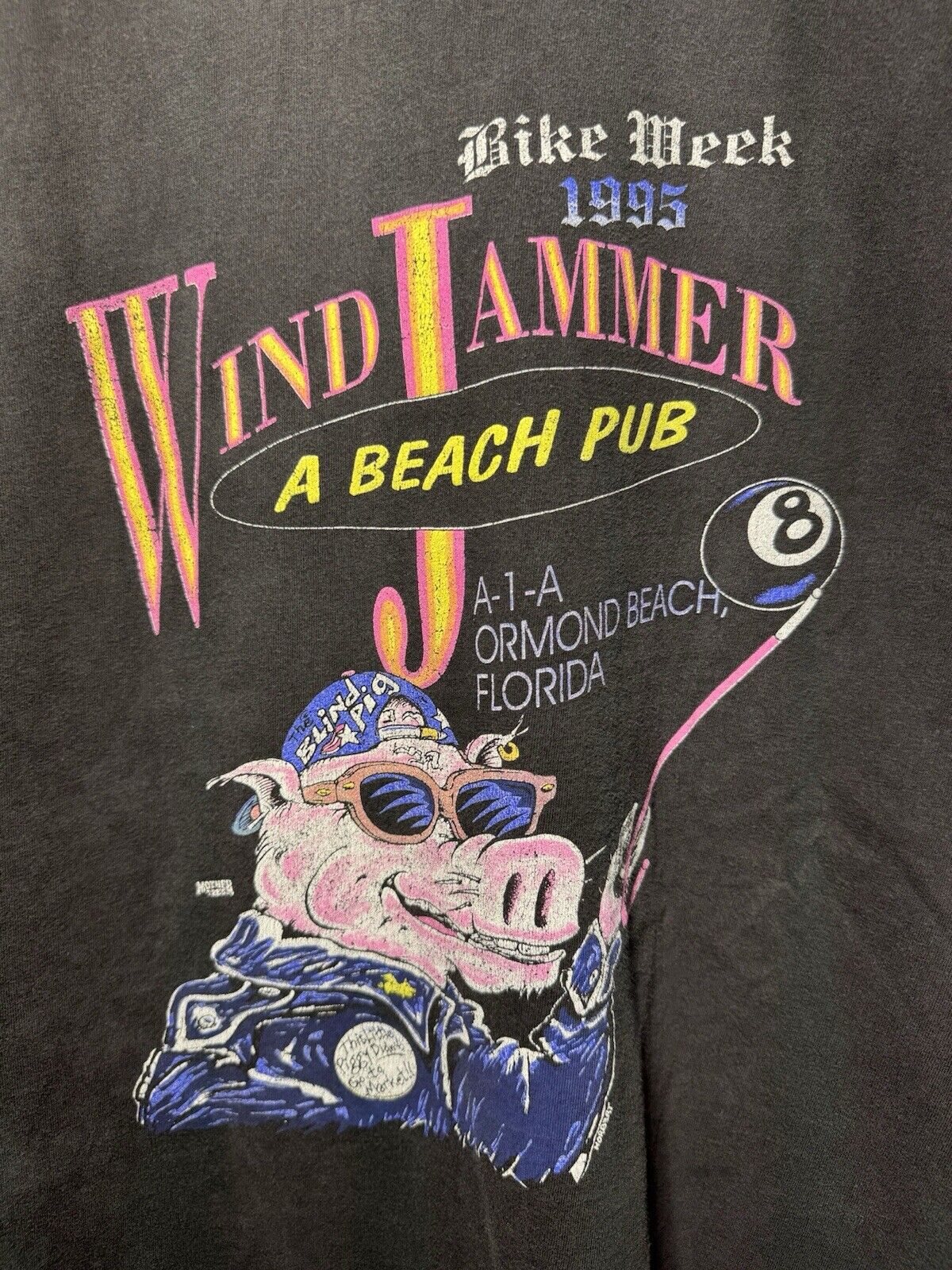 Vintage 1995 Blind Pig Biker T-Shirt Black Sz XXL Wind Jammer Dbl Sided 