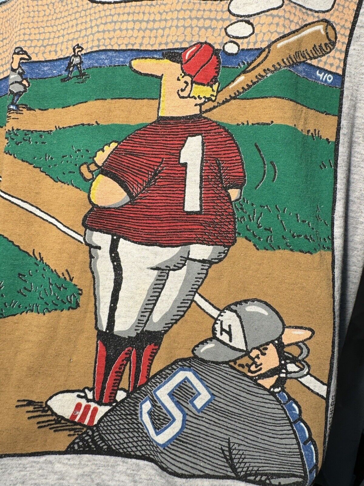 Vintage 1993 Baseball In The Bleachers Comic Strip T-Shirt Size L Gray 